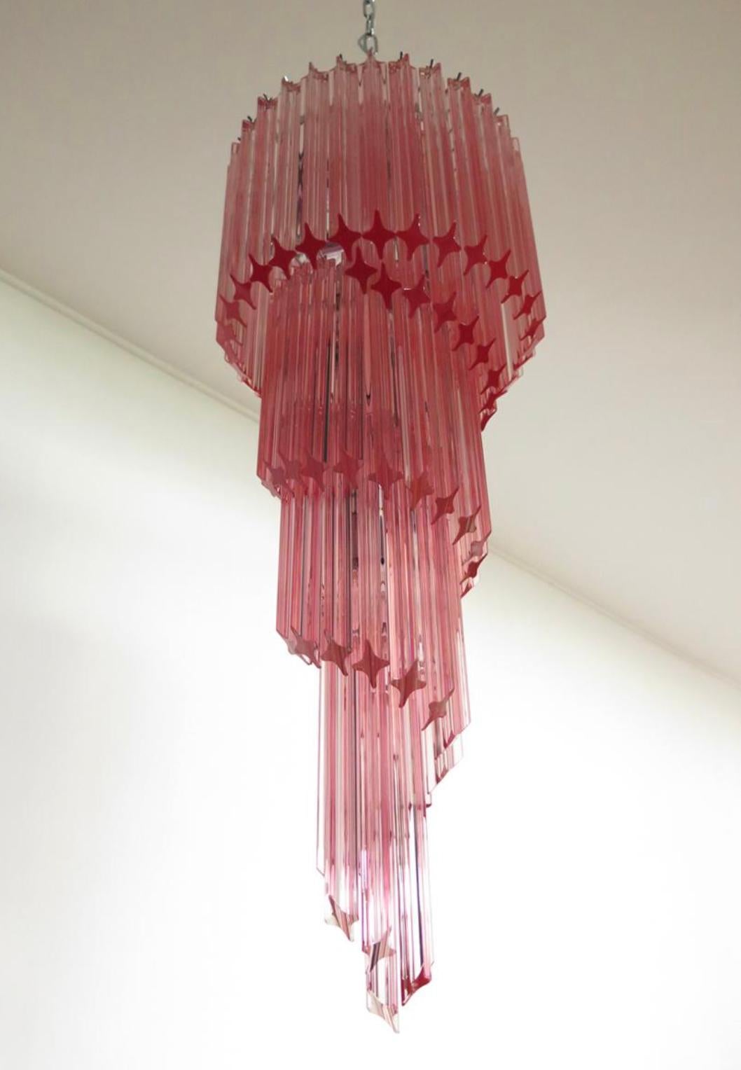 20th Century Pair Murano Chandeliers Crystal Pink Prism, Murano For Sale