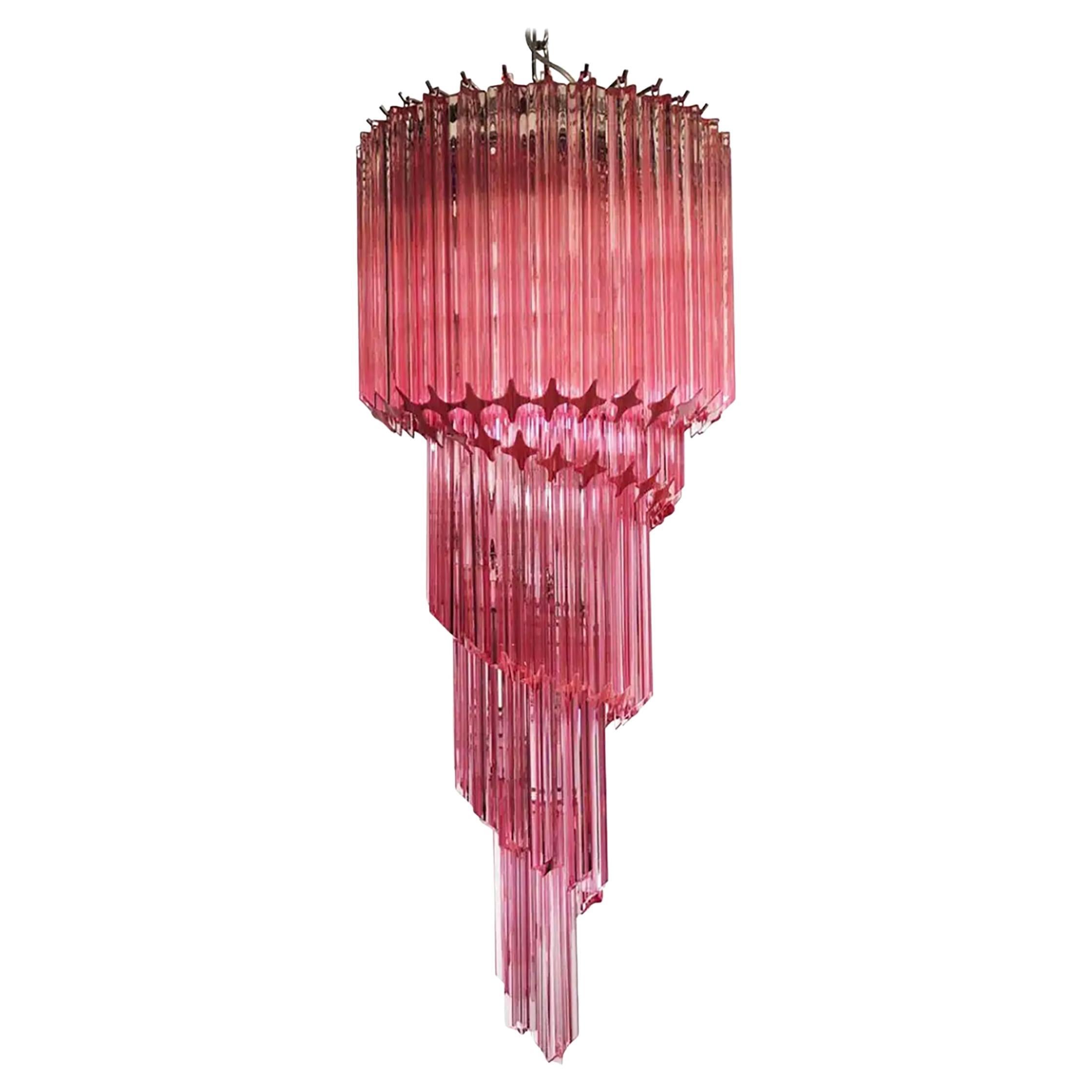 Murano Chandelier 86 Crystal Pink Prism, Murano