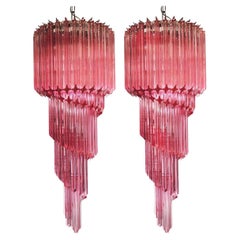 Vintage Pair Murano Chandeliers Crystal Pink Prism, Murano