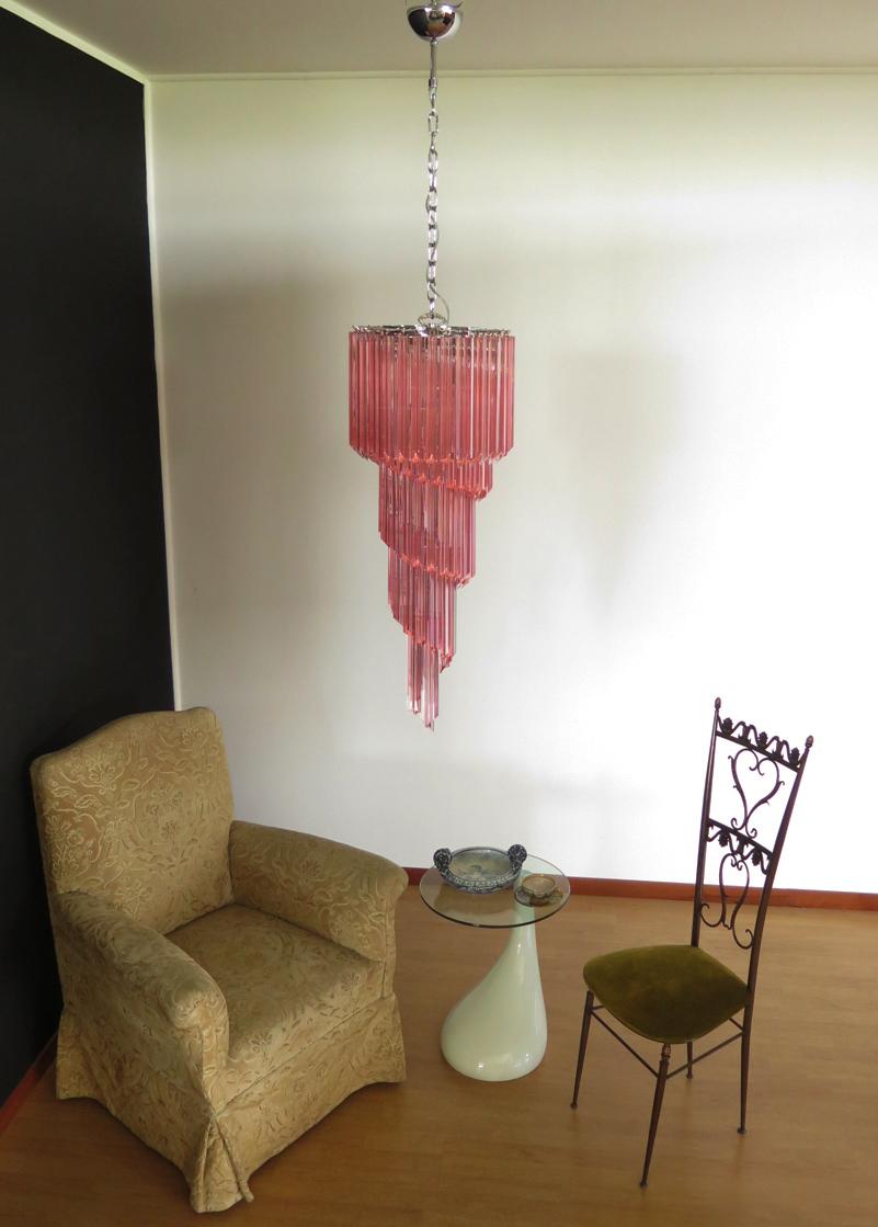 Italian Murano Chandelier 86 Pink Quadriedri Prism