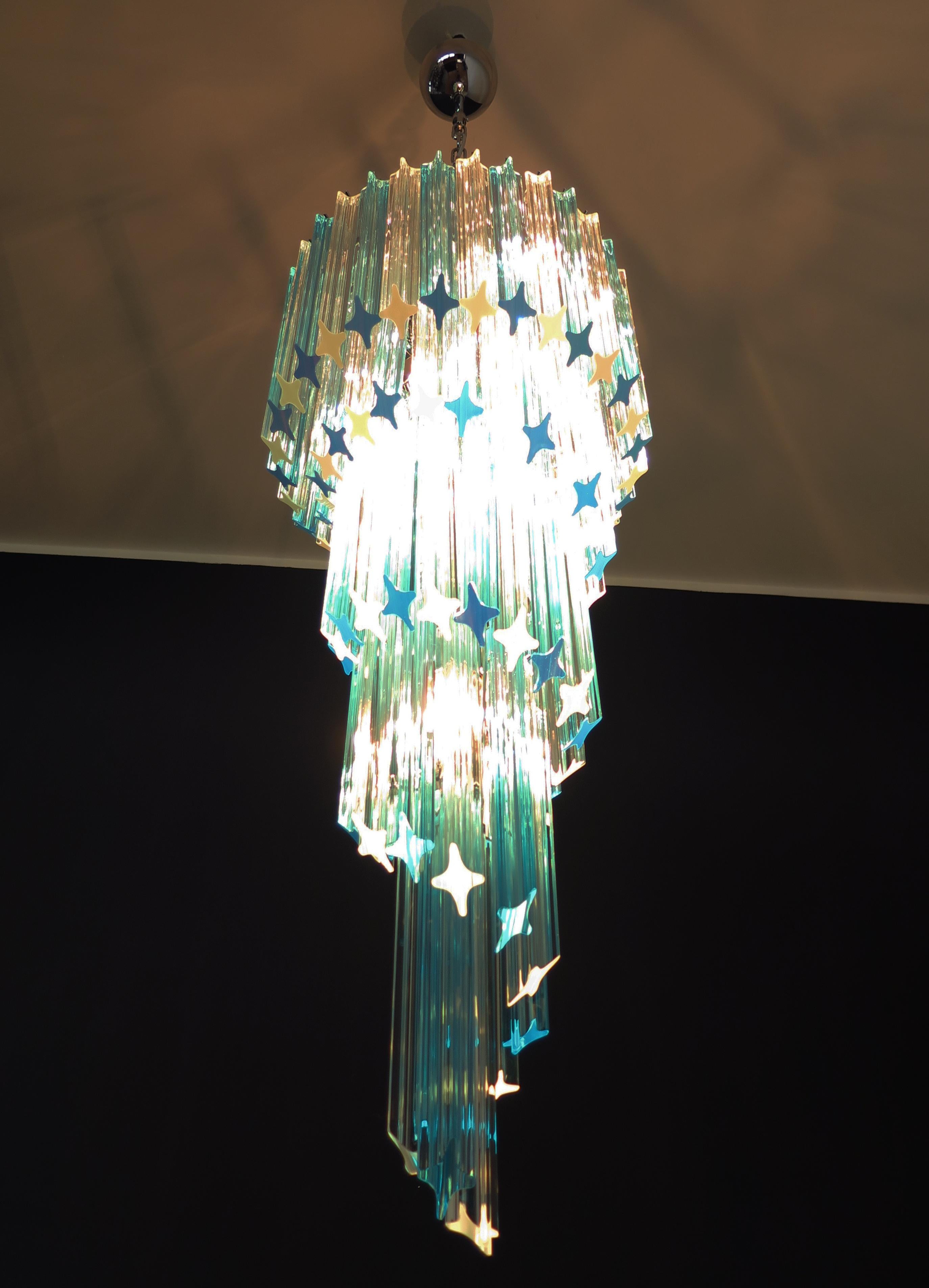 Murano chandelier 86 transparent and blue quadriedri prism For Sale 3