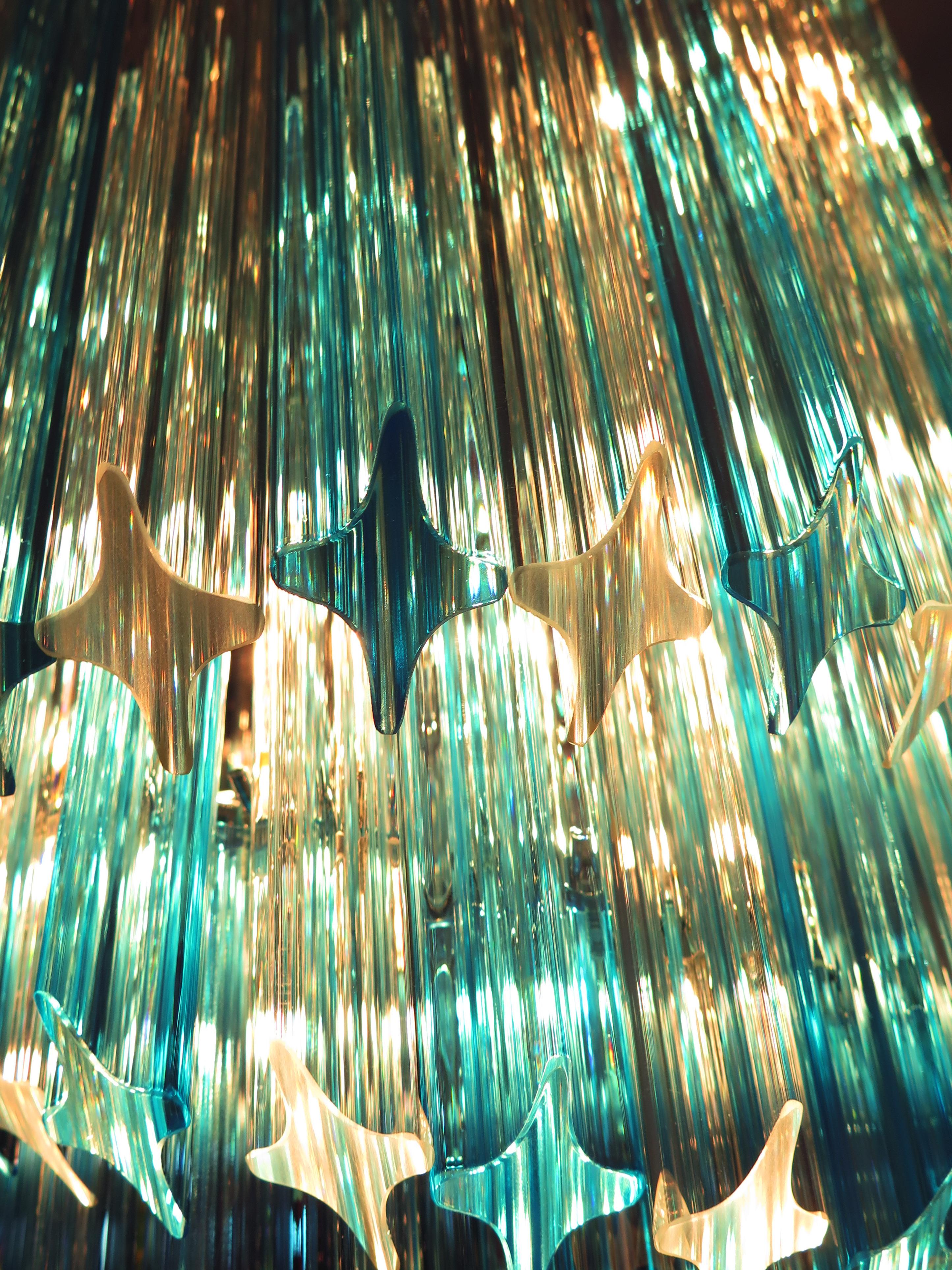 Murano chandelier 86 transparent and blue quadriedri prism For Sale 5