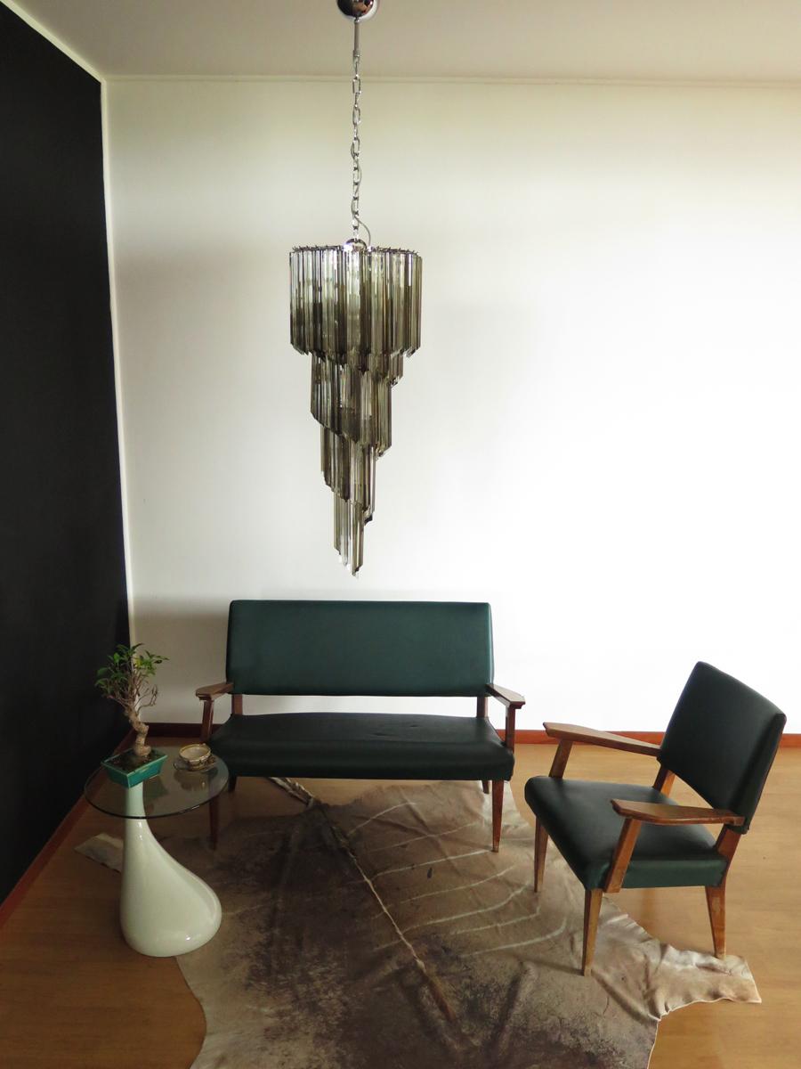 Mid-Century moderno Lampadario di Murano 86 Prisma Quadriedri trasparente e fumé in vendita