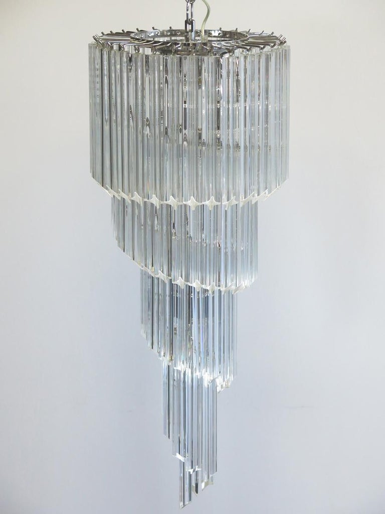Glass Murano Chandelier 86 Trasparent Quadriedri Prism, Elena Model For Sale
