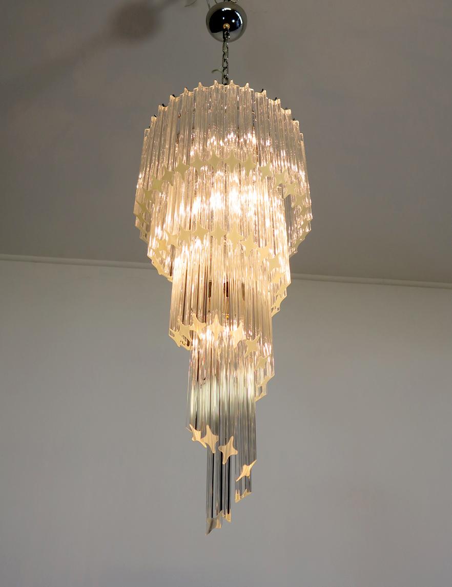 Glass Murano Chandelier 86 Trasparent Quadriedri Prism, Elena Model