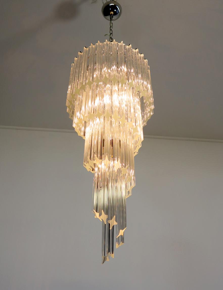 Glass Murano Chandelier 86 Trasparent Quadriedri Prism, Elena Model For Sale