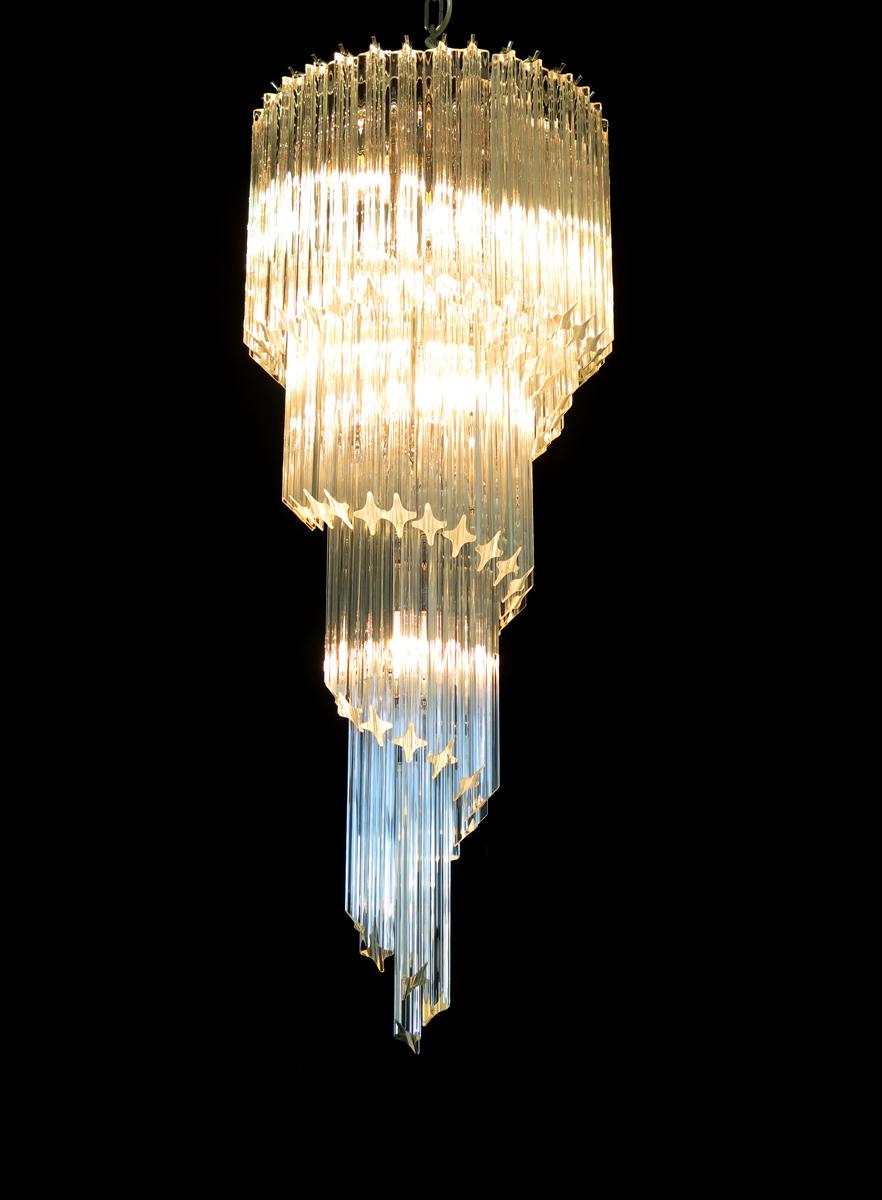 Murano Chandelier 86 Trasparent Quadriedri Prism, Elena Model For Sale 1