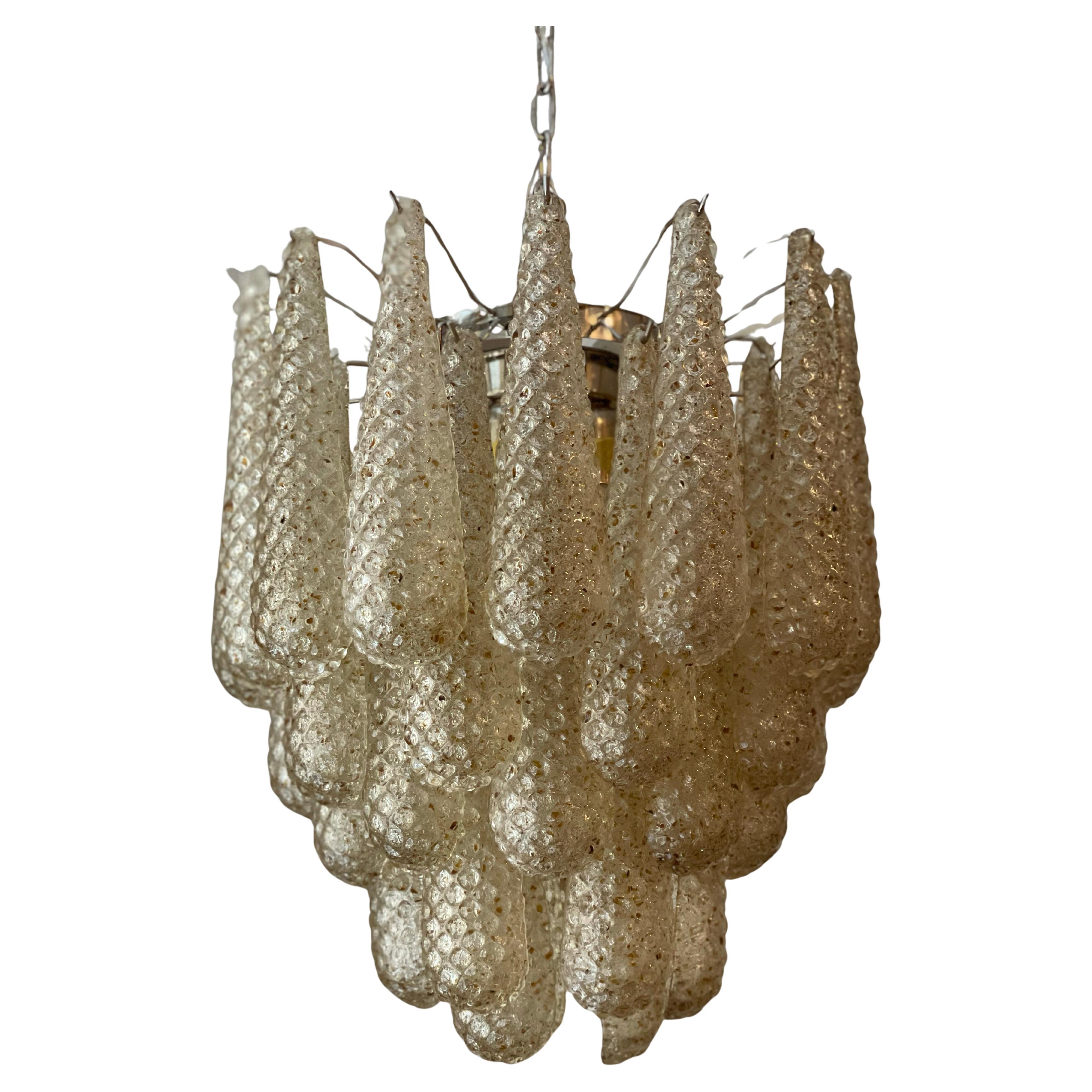 Lampadario di Murano Prismi colorati d'ambra a forma di goccia - dimensioni medie