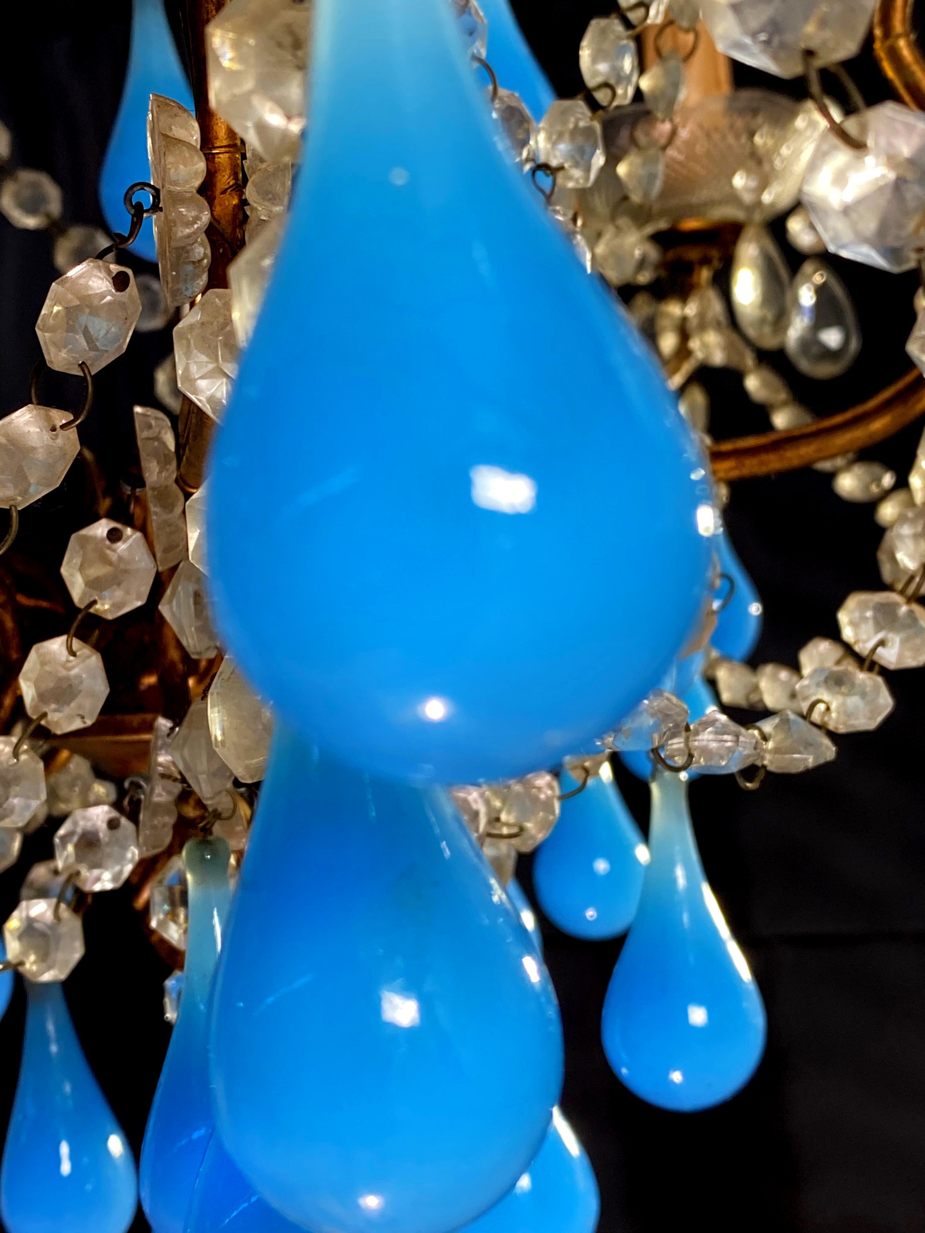 Lustre de Murano en verre à gouttes bleues:: 1950s 3