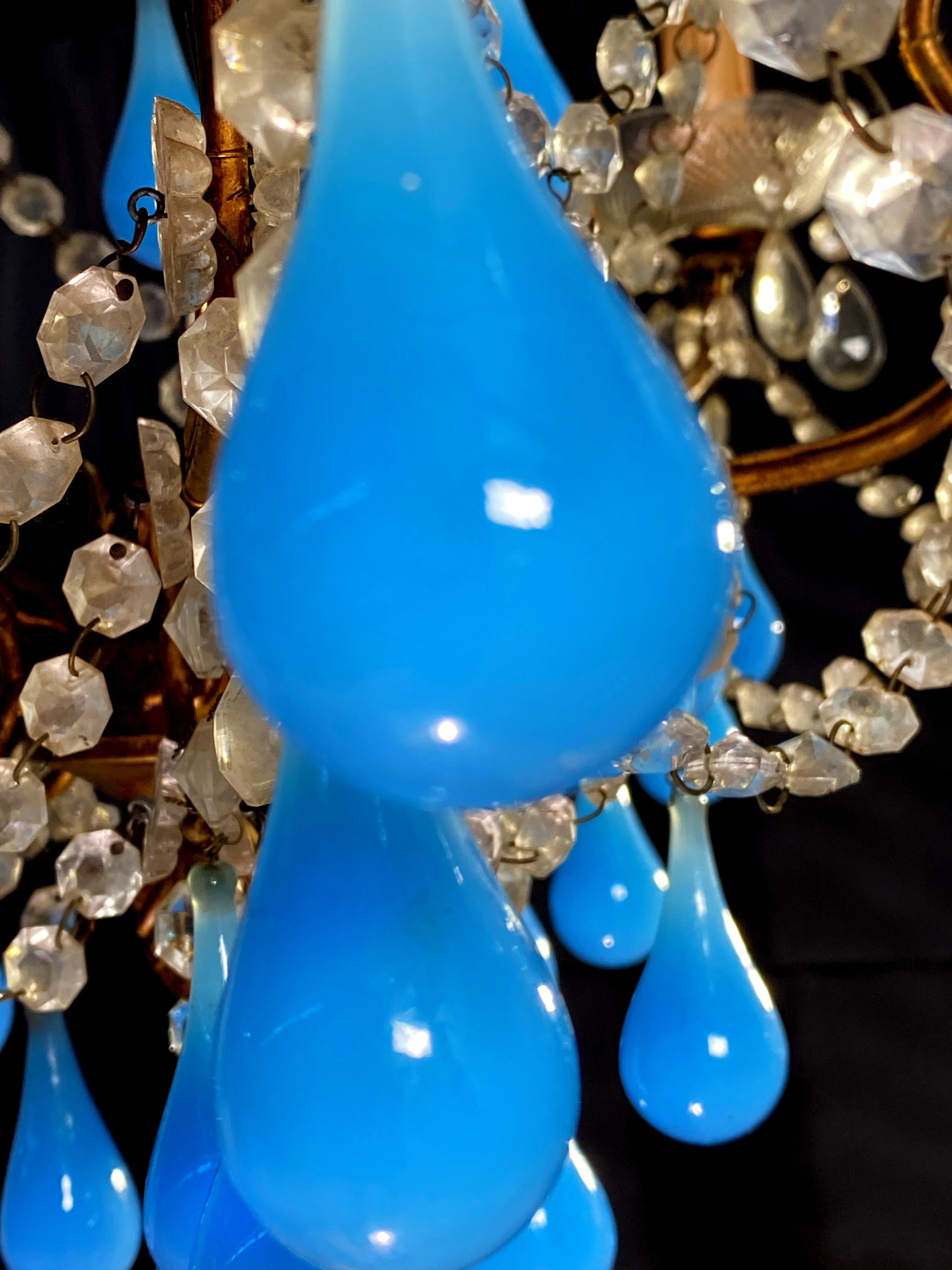 Murano Chandelier Blue Drops Glass, 1950s 2