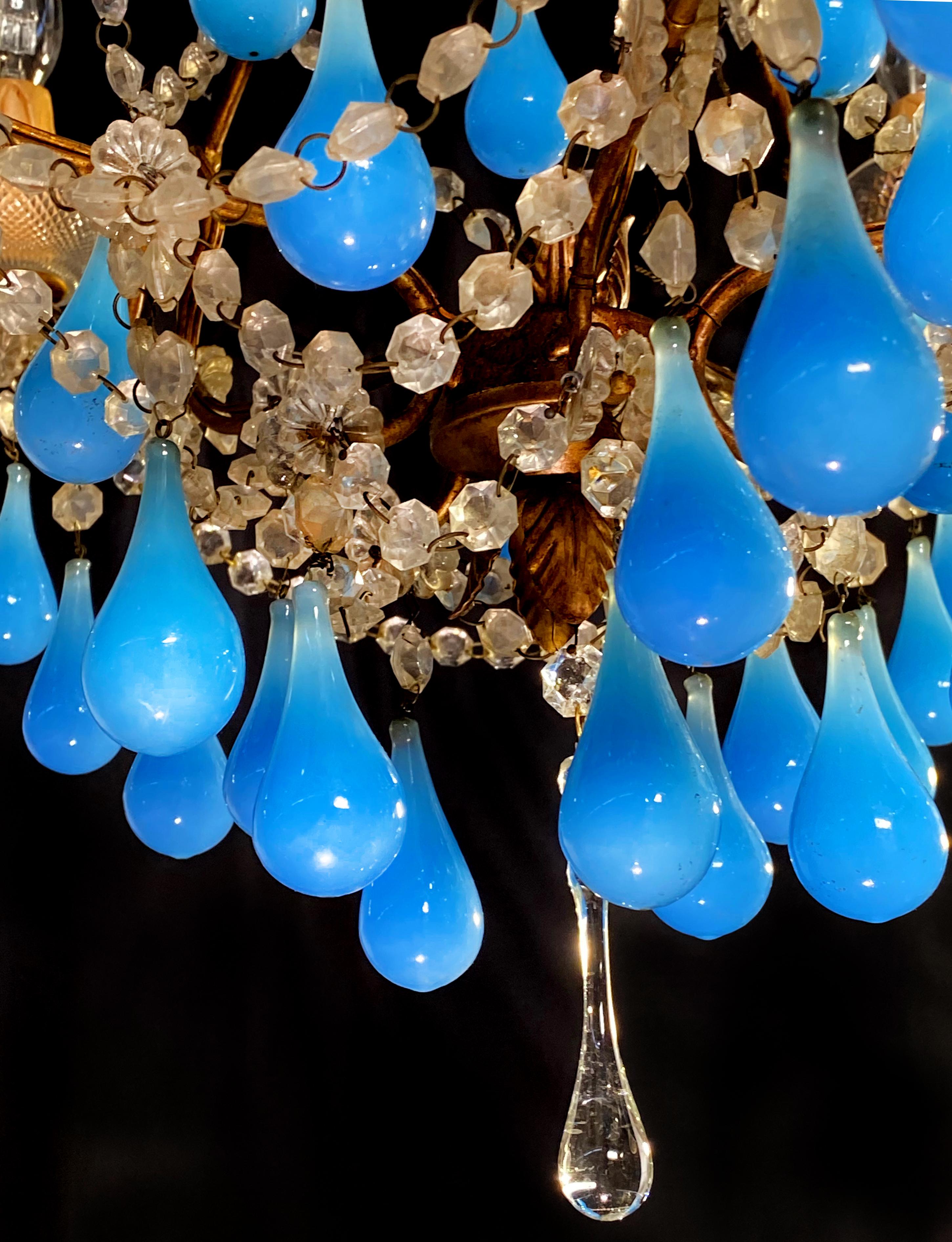 Murano Chandelier Blue Drops Glass, 1950s 3