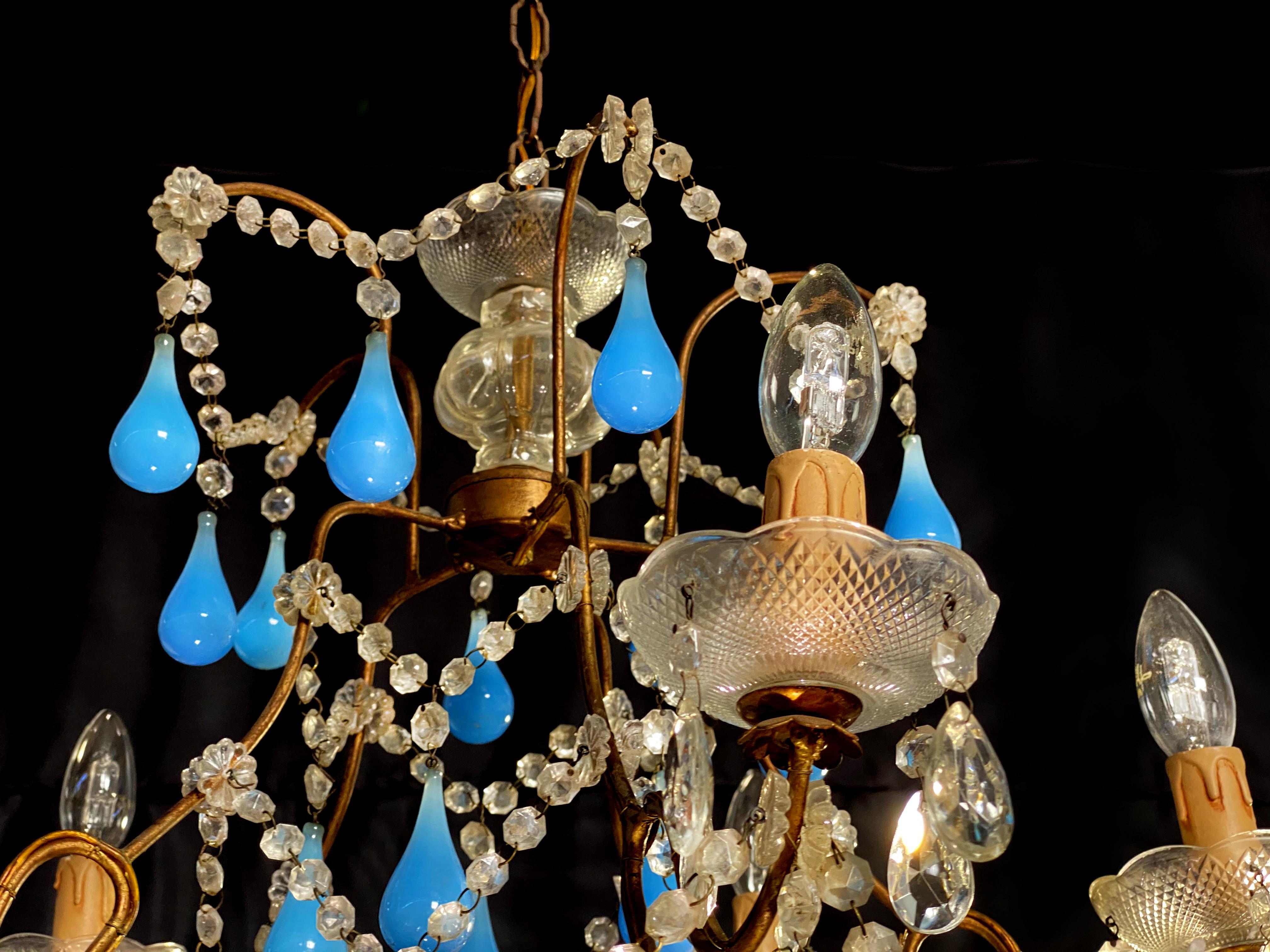 Murano Chandelier Blue Drops Glass, 1950s 5