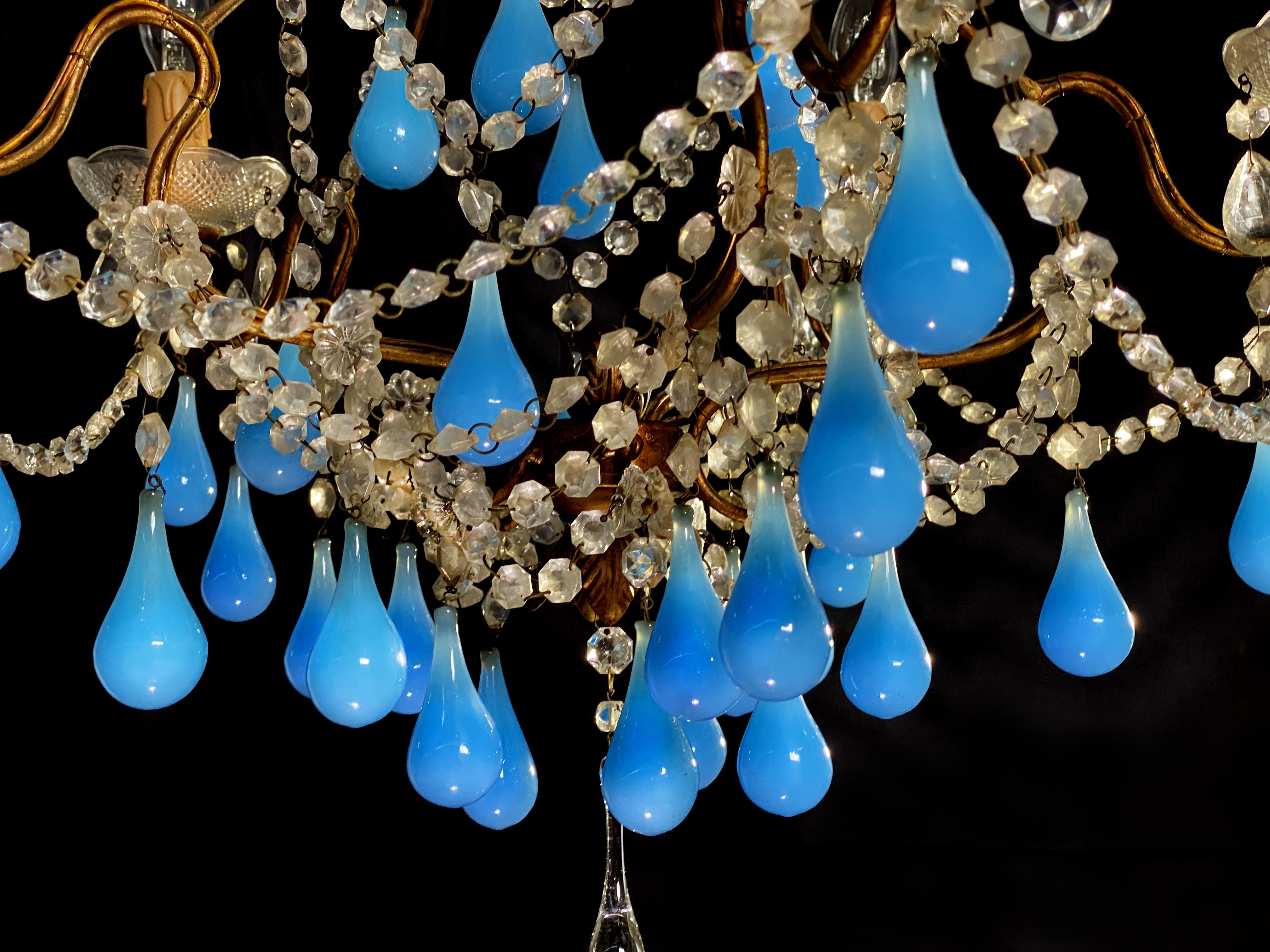 Murano Chandelier Blue Drops Glass, 1950s 6