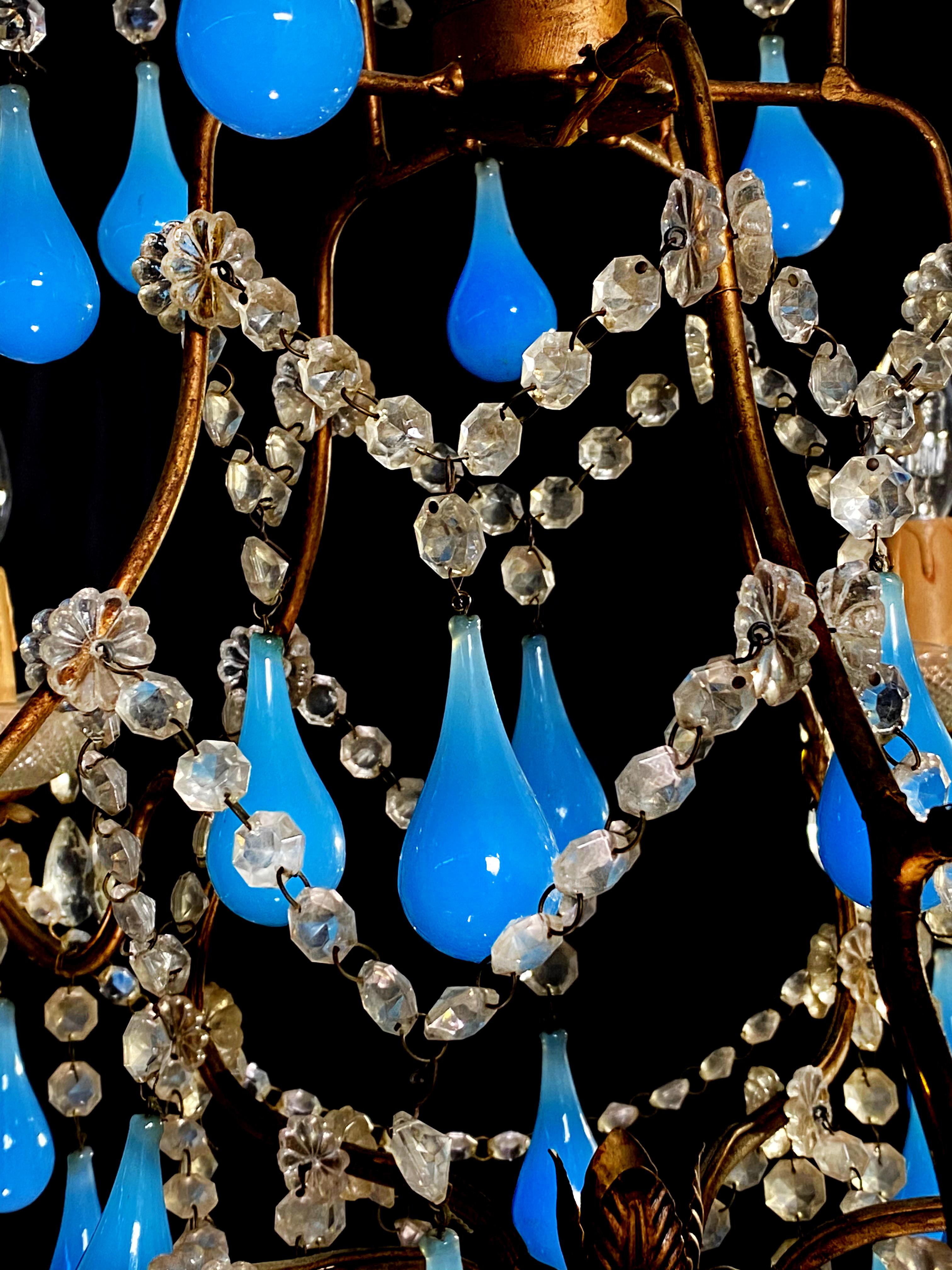 Murano Chandelier Blue Drops Glass, 1950s 1