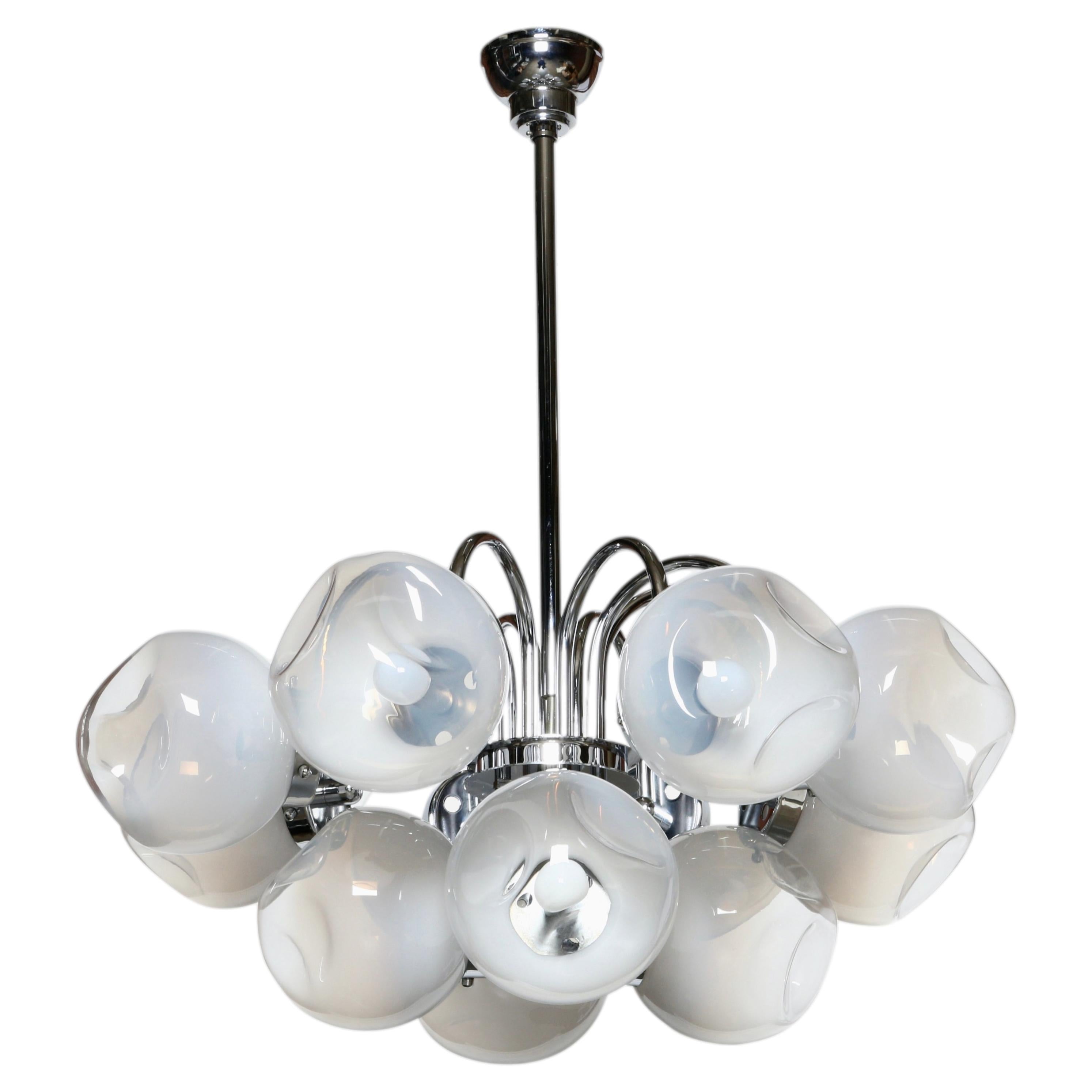 Lustre Murano par Carlo Nason, verre et chrome, Italie, années 1960