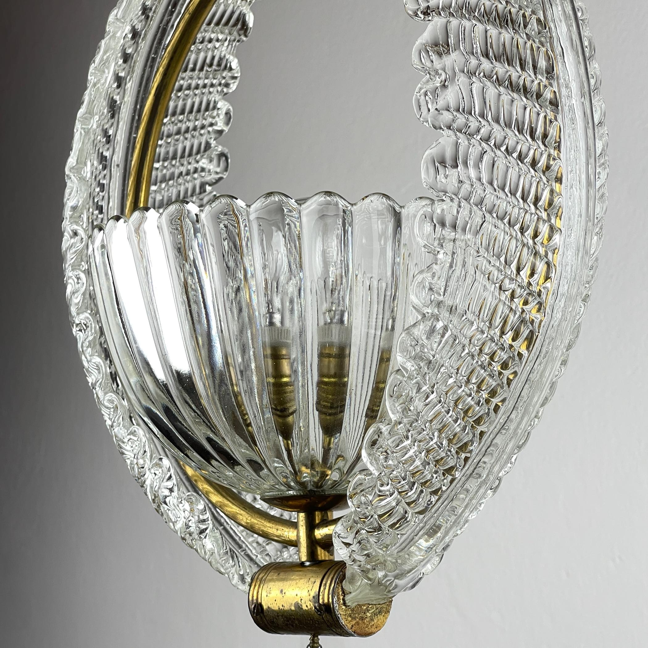Brass Murano chandelier by Ercole Barovier Barovier & Toso, Italy 1930s For Sale