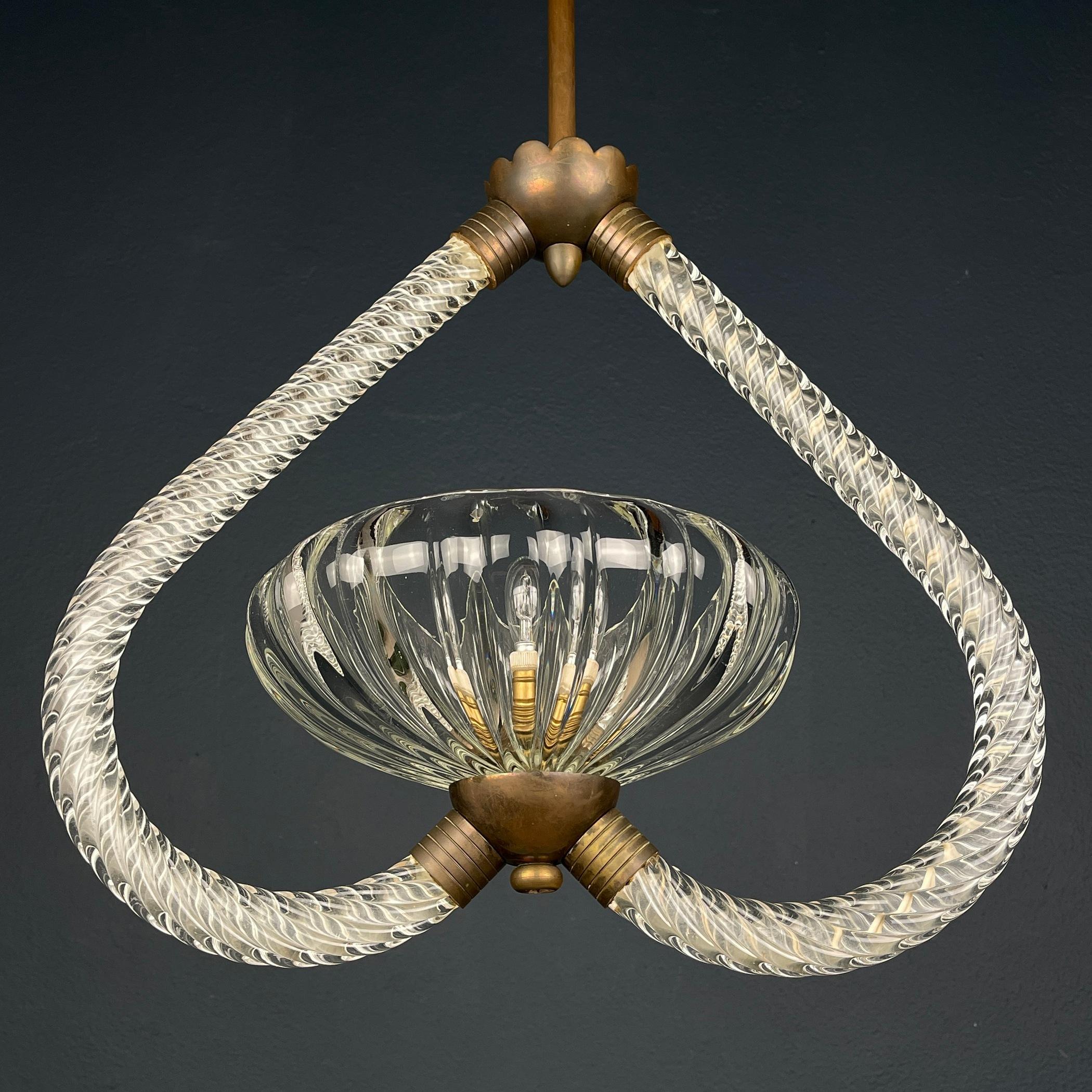 Art Deco Murano chandelier by Ercole Barovier Barovier & Toso Italy 1950s  For Sale