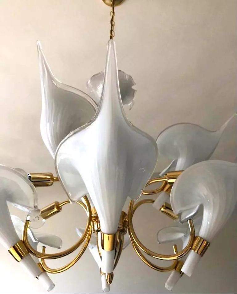Italian Murano Chandelier By Franco Luce Calla Lily For Sale