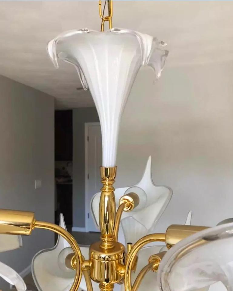 Murano Chandelier By Franco Luce Calla Lily In Good Condition For Sale In Lake Worth, FL