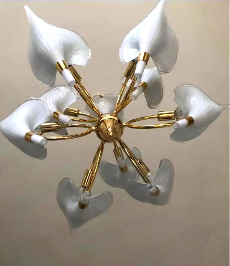Late 20th Century Murano Chandelier By Franco Luce Calla Lily For Sale