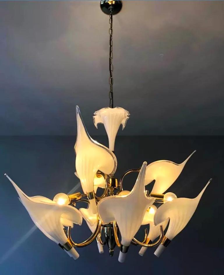 Gold Plate Murano Chandelier By Franco Luce Calla Lily For Sale