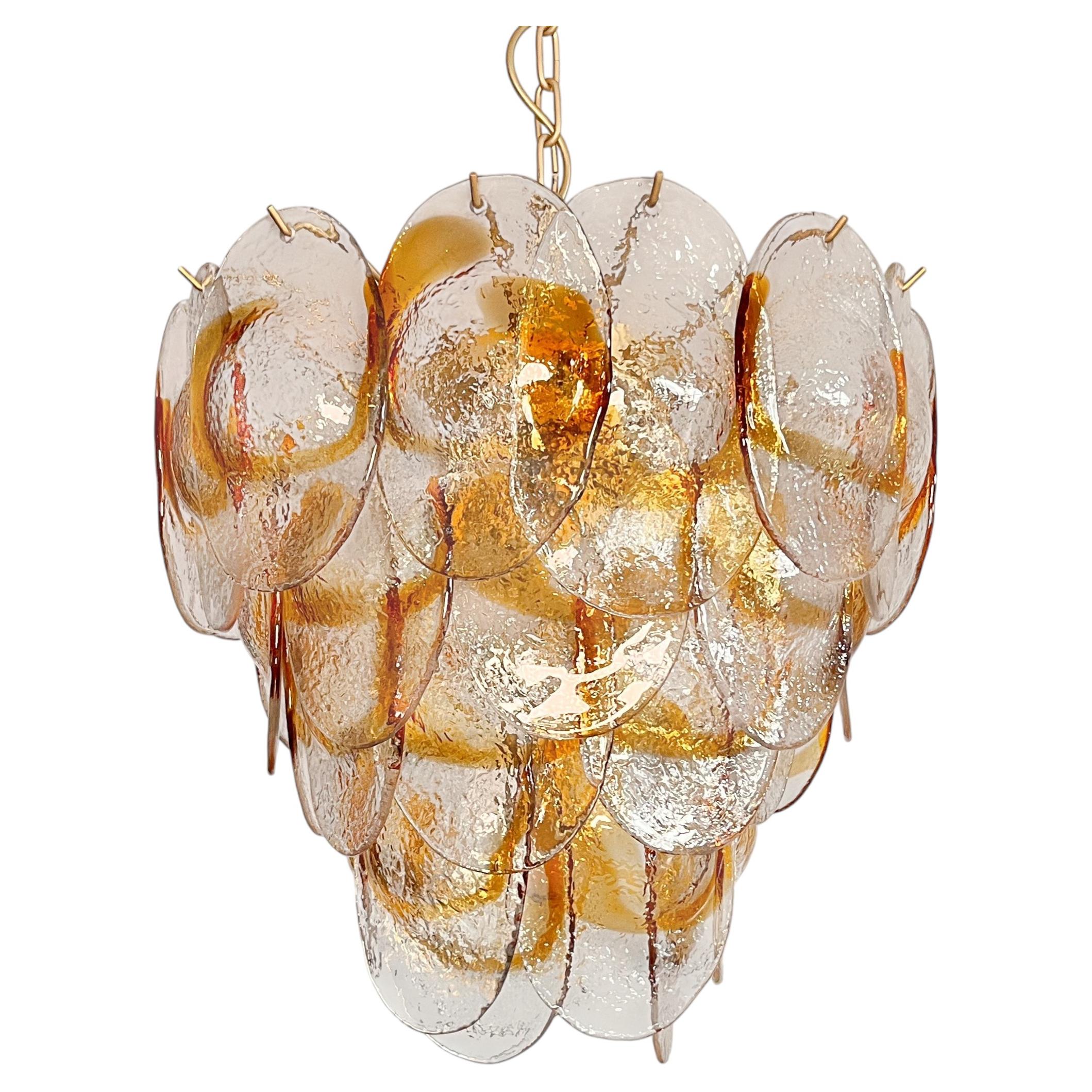 Murano Kronleuchter von Mazzega - 41 klare und bernsteinfarbene Gläser