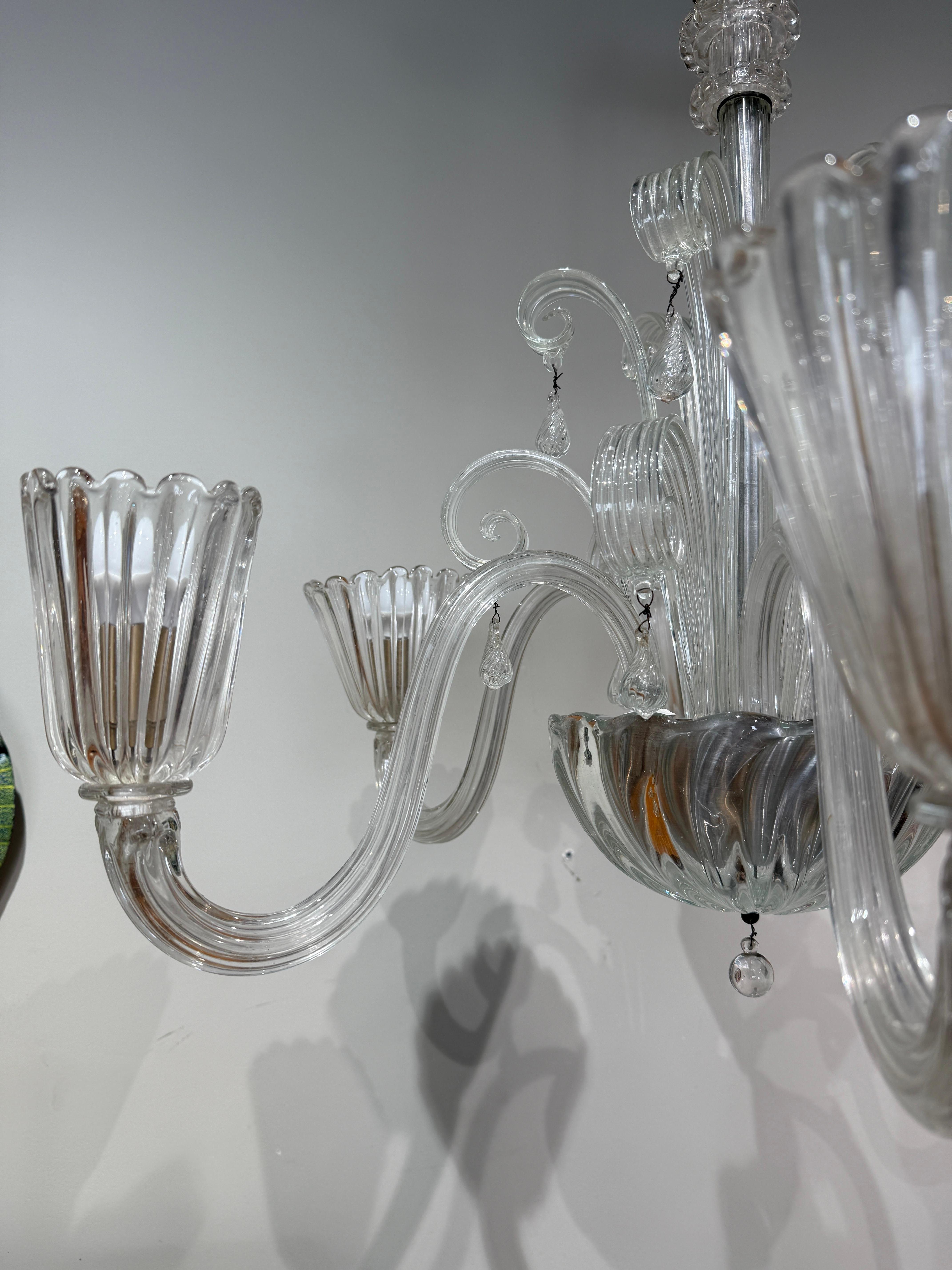 Mid-Century Modern Murano chandelier by Seguso  6 lights circa 1960 italy For Sale