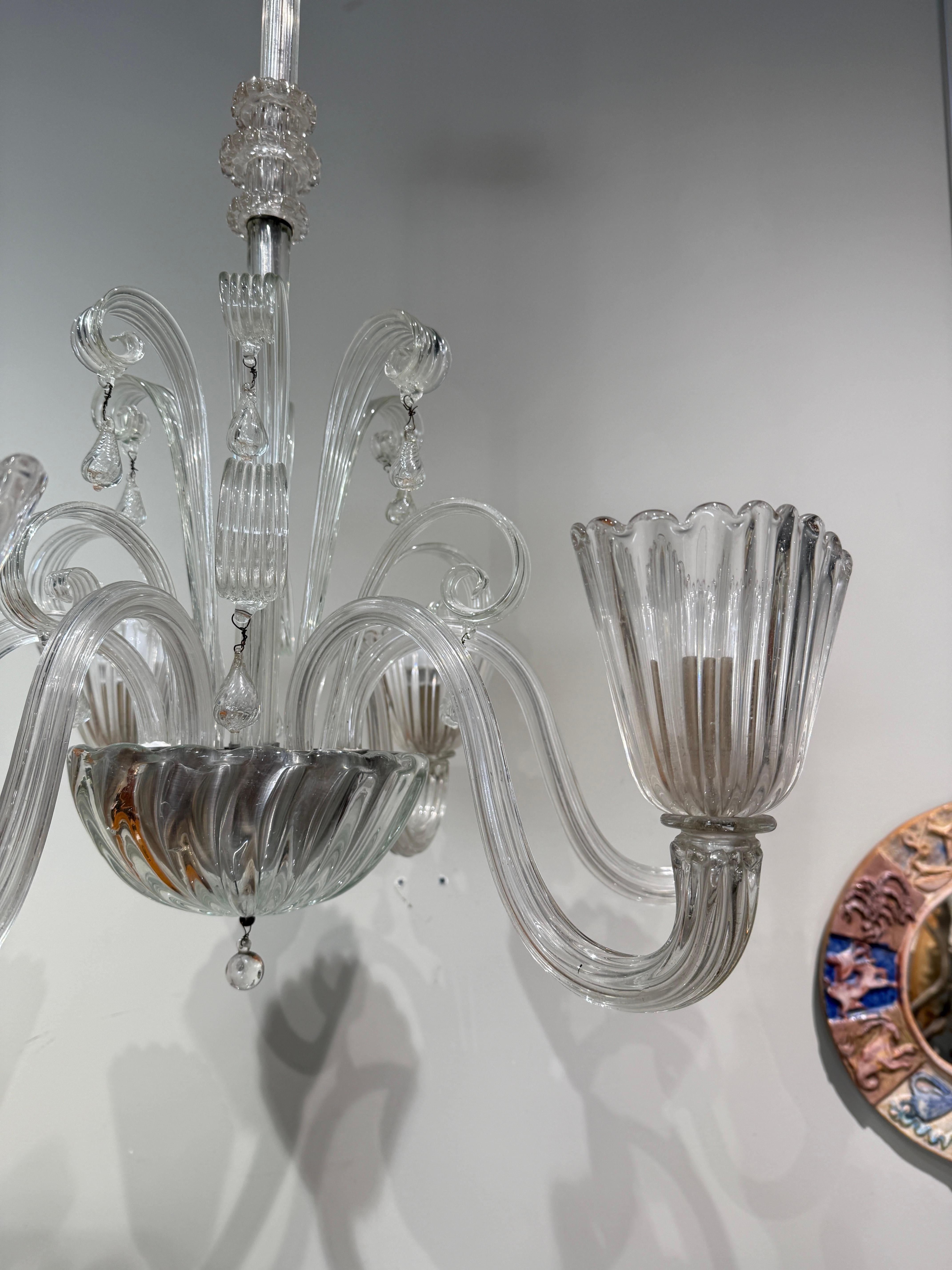 Italian Murano chandelier by Seguso  6 lights circa 1960 italy For Sale