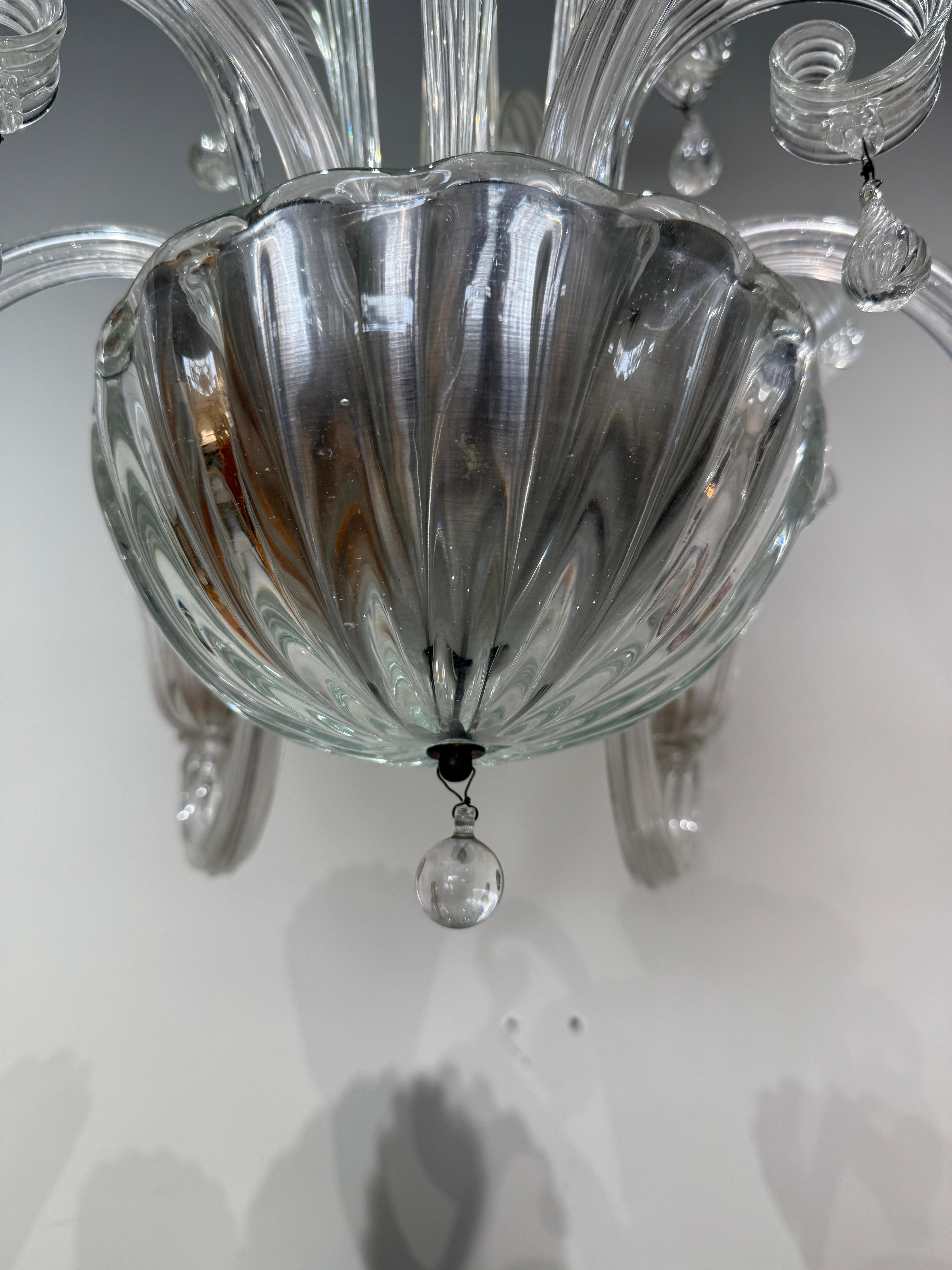 Murano chandelier by Seguso  6 lights circa 1960 italy In Good Condition For Sale In PARIS, FR