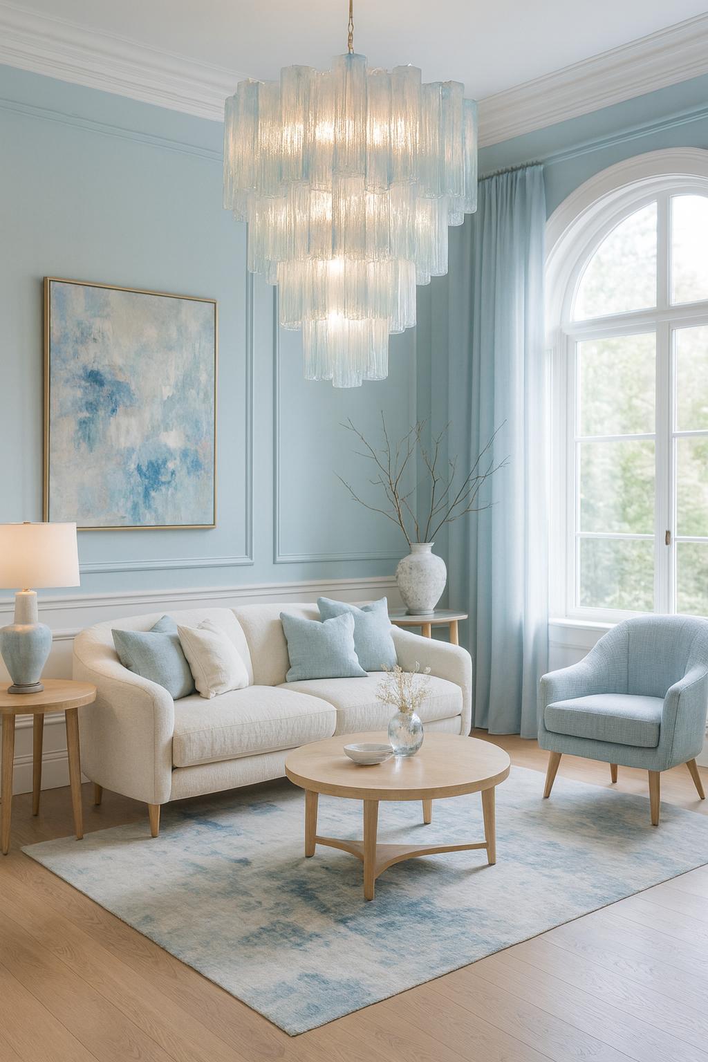 Italienischer Kronleuchter aus Murano-Glas und vernickelter Metallstruktur auf 4 Ebenen. Die Panzerung aus poliertem Nickel trägt 80 große blaue Alabaster-Glasröhren. Die in venezianischen Glashütten entwickelte Alabastertechnik verleiht dem Glas