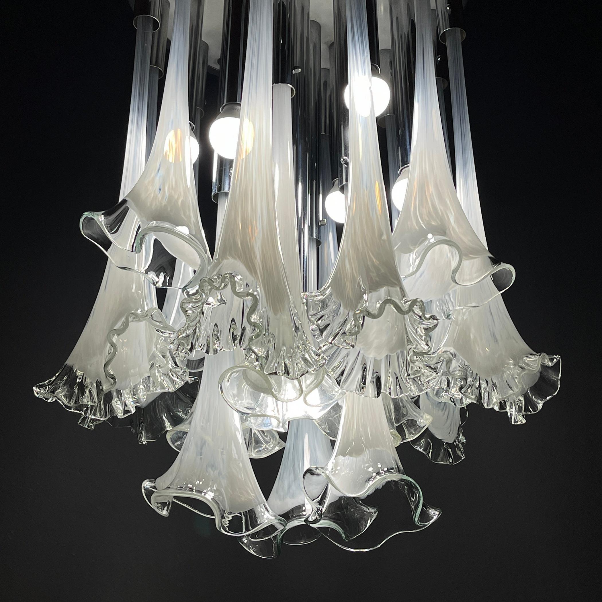 Mid-Century Modern Murano Chandelier Calla Lily by Venini, Italy, 1960s  For Sale