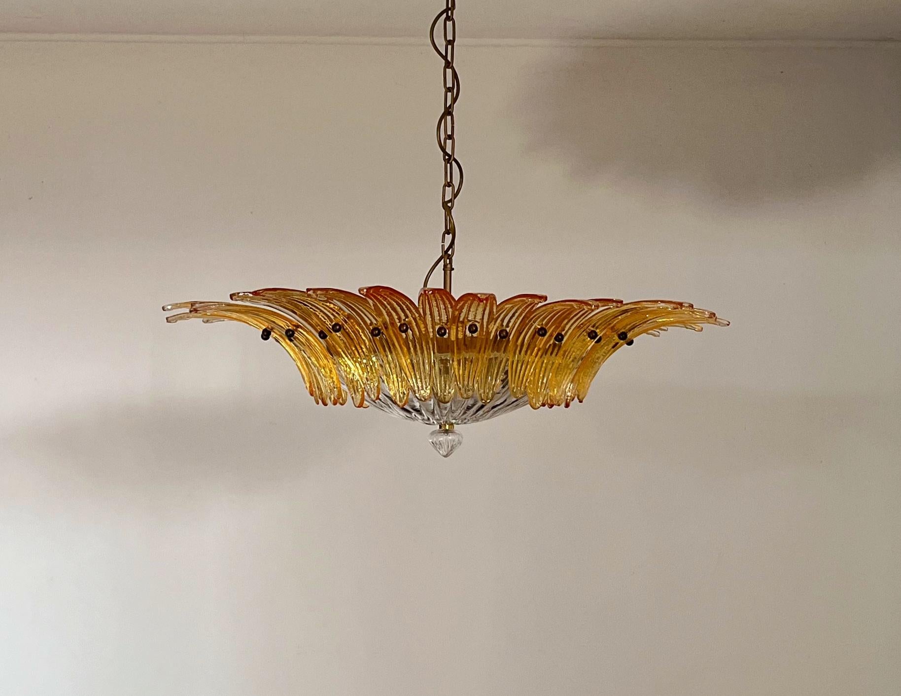 Mid-Century moderno Murano Chandelier / ceiling light Original Palmette, AMBER glasses in vendita