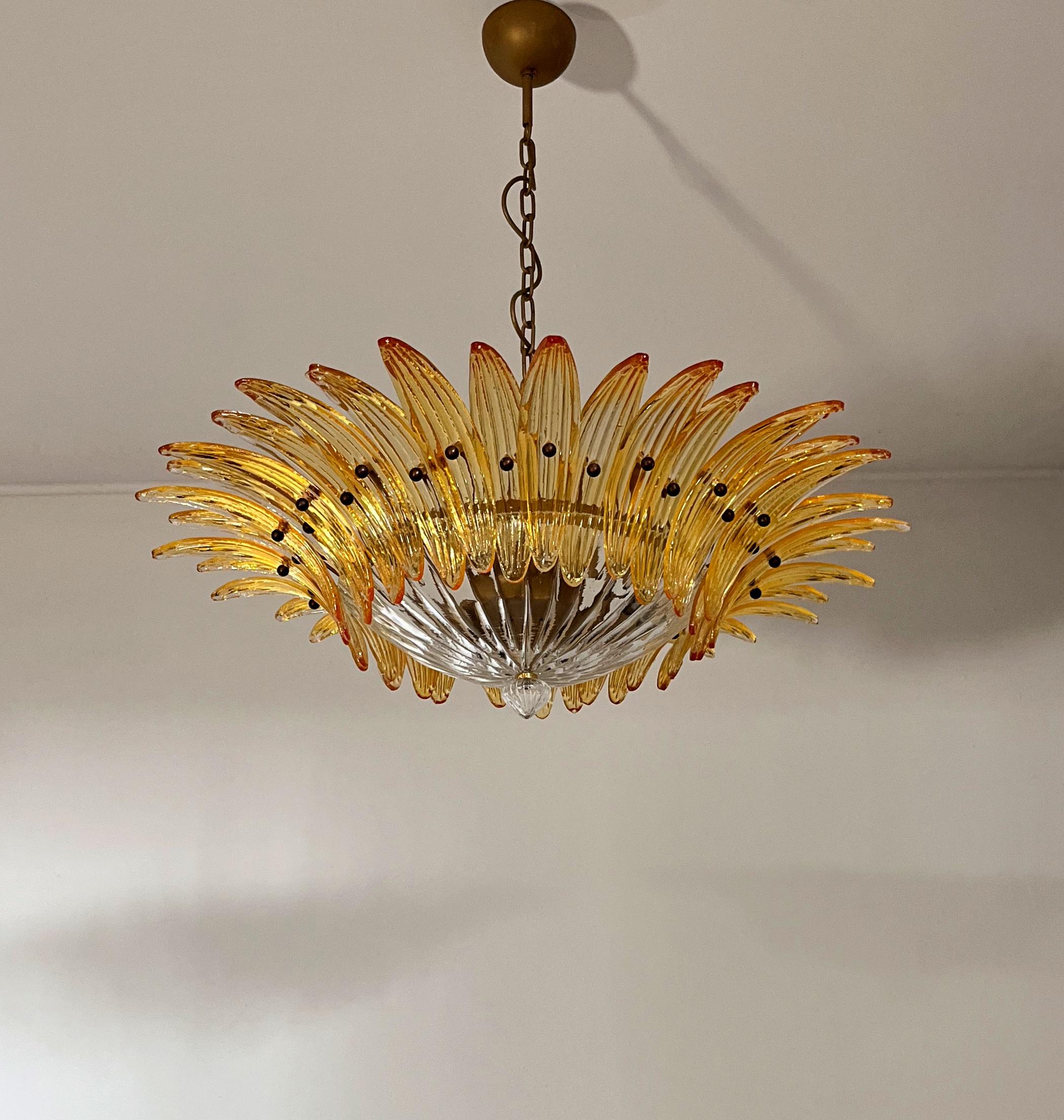 Galvanizzato Murano Chandelier / ceiling light Original Palmette, AMBER glasses in vendita
