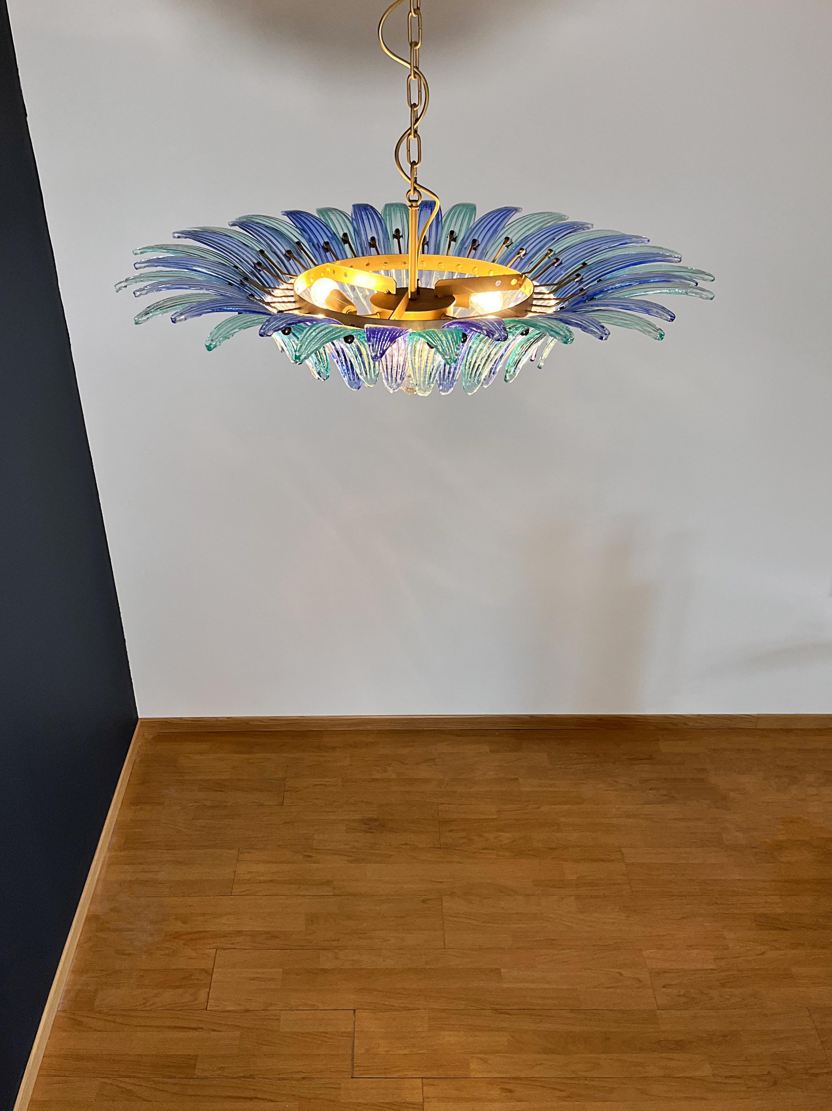 Murano Chandelier / ceiling light Original Palmette, blue and turquoise in vendita 3