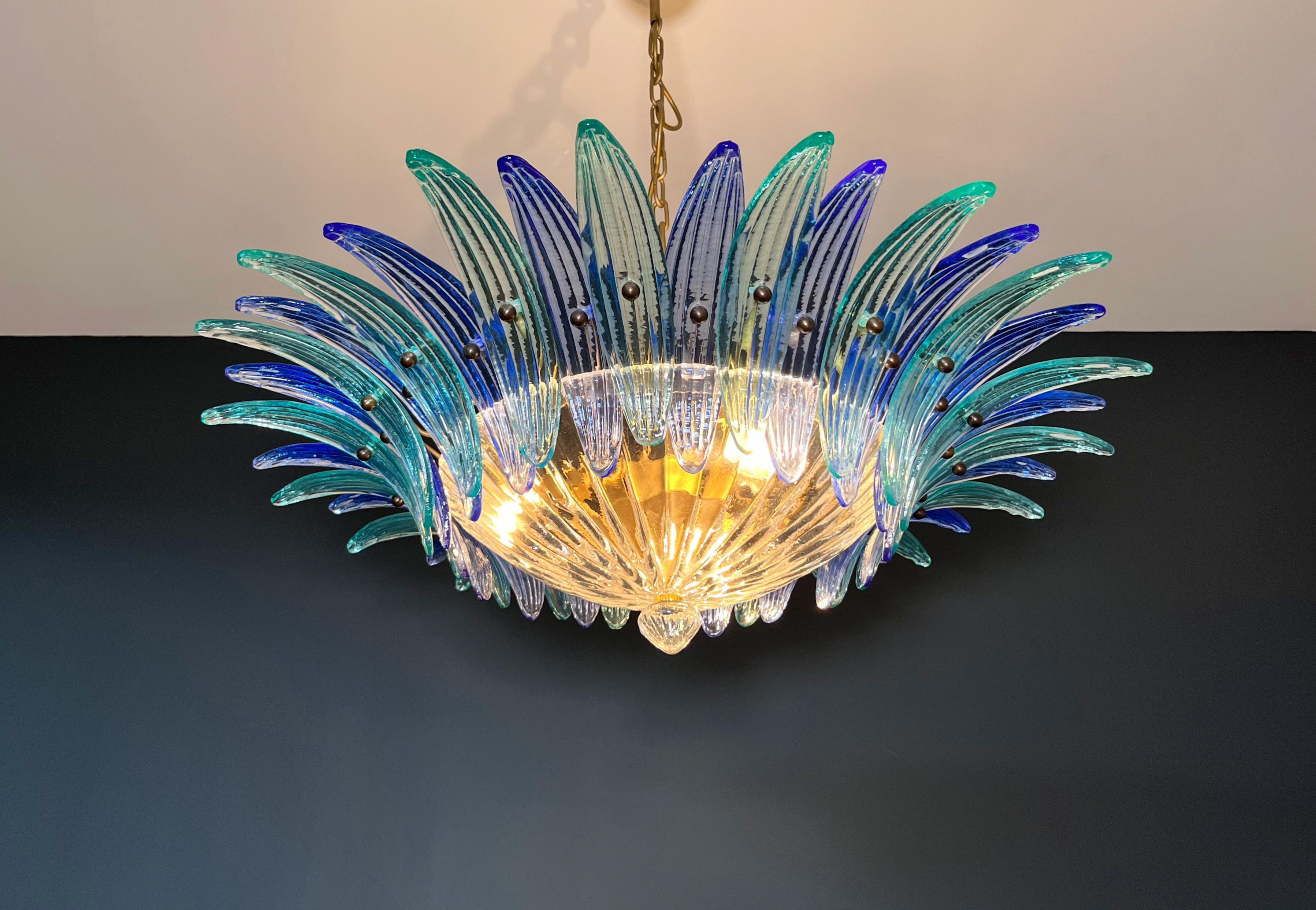 Murano Chandelier / ceiling light Original Palmette, blue and turquoise in vendita 4