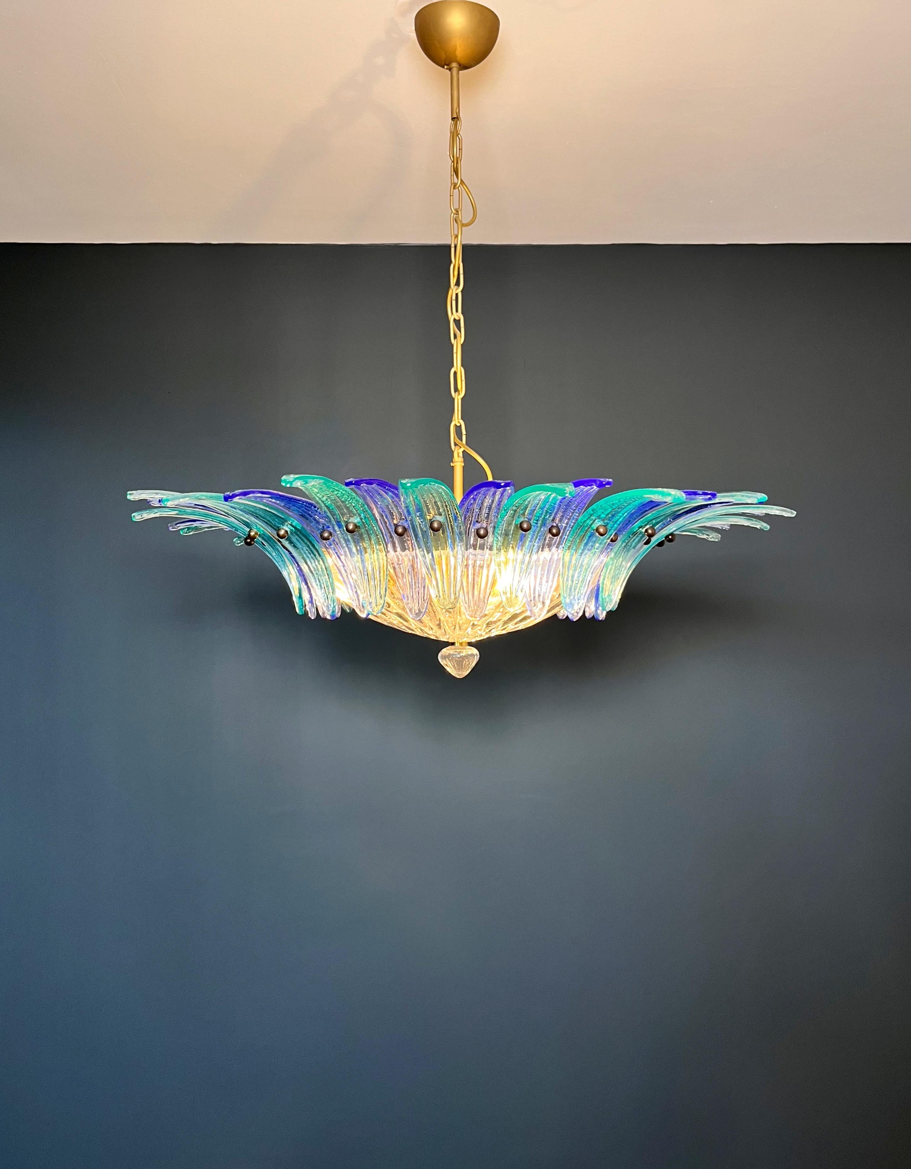 Murano Chandelier / ceiling light Original Palmette, blue and turquoise in vendita 5