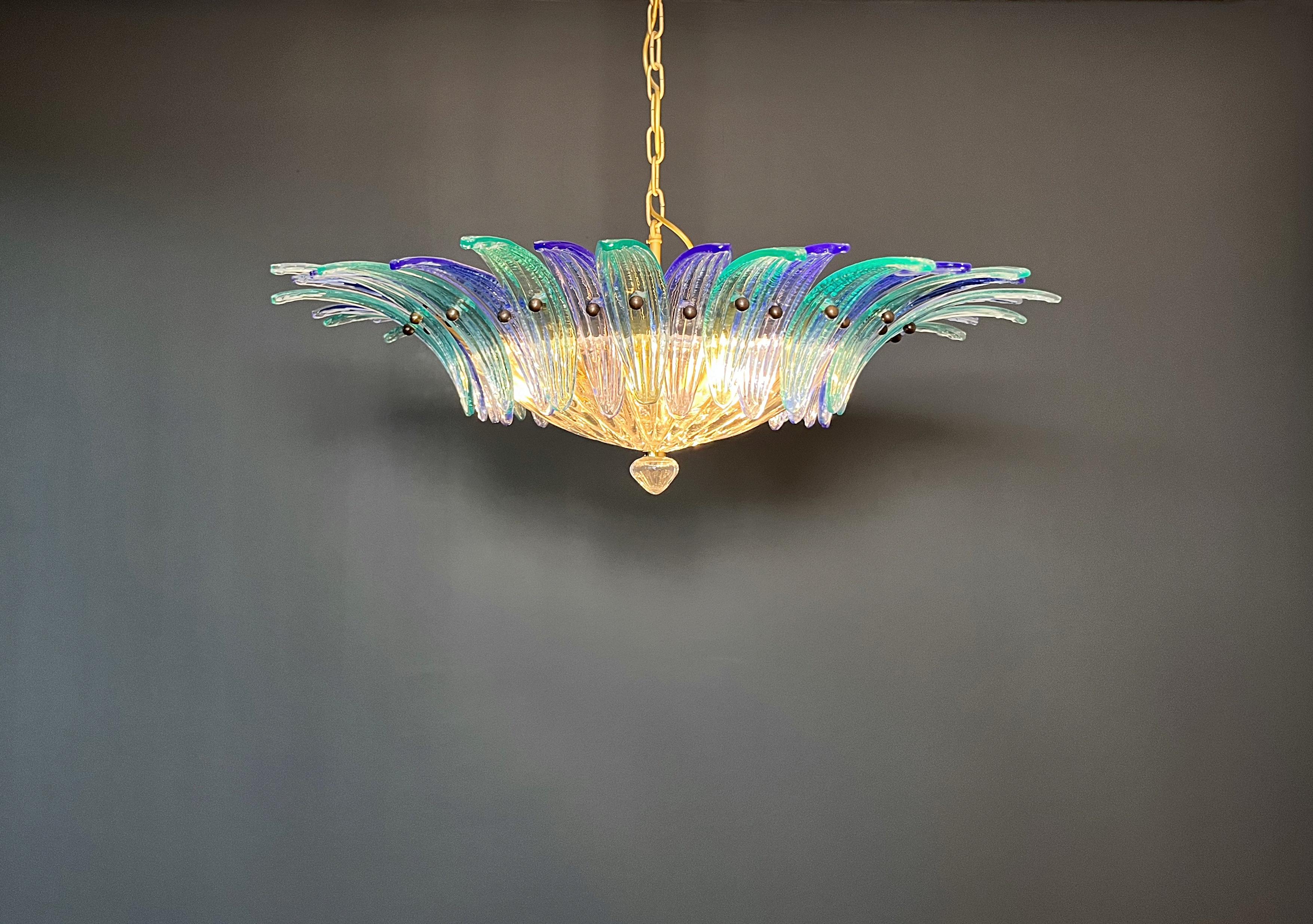Murano Chandelier / ceiling light Original Palmette, blue and turquoise in vendita 6
