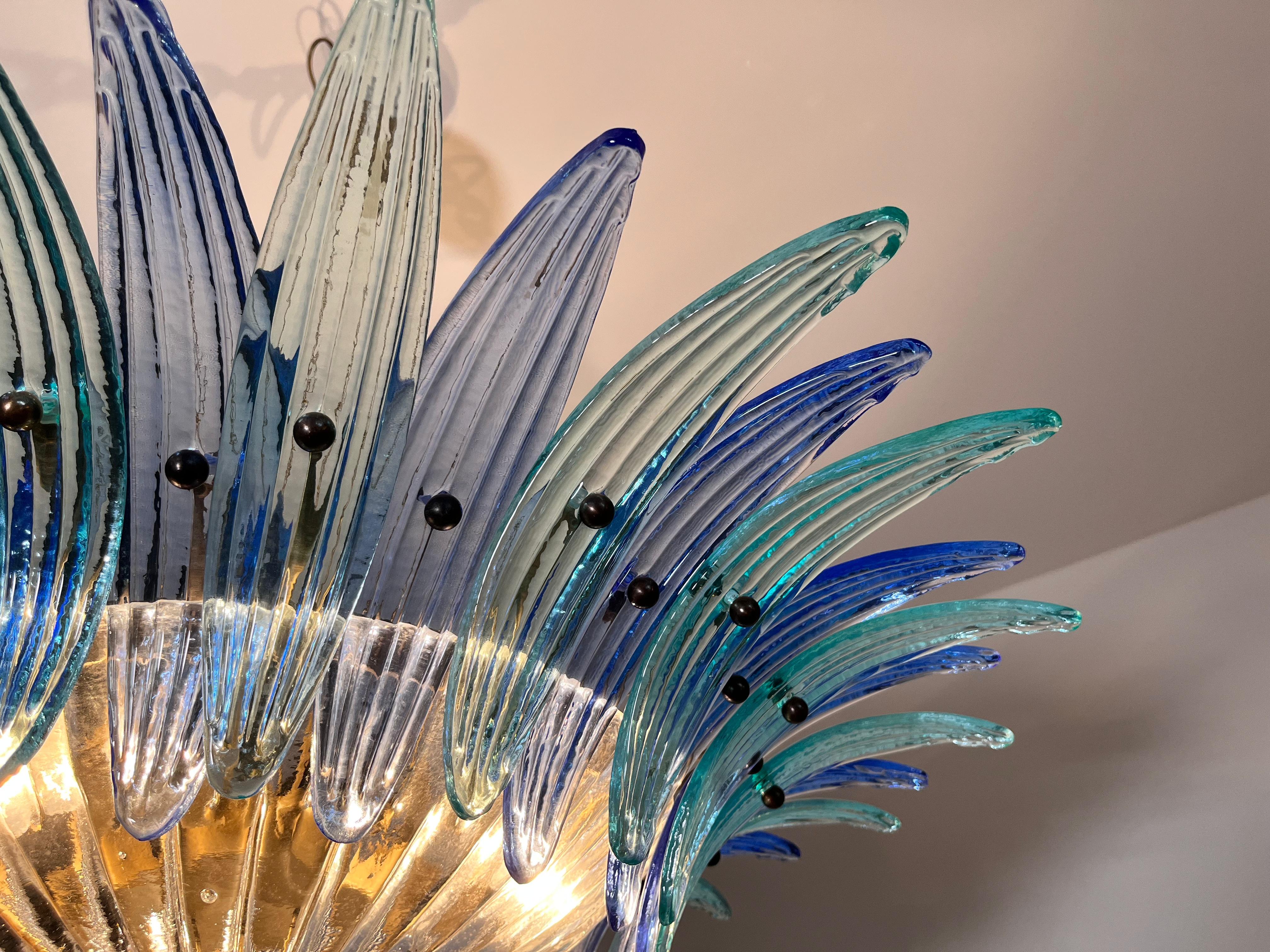 Murano Chandelier / ceiling light Original Palmette, blue and turquoise in vendita 7
