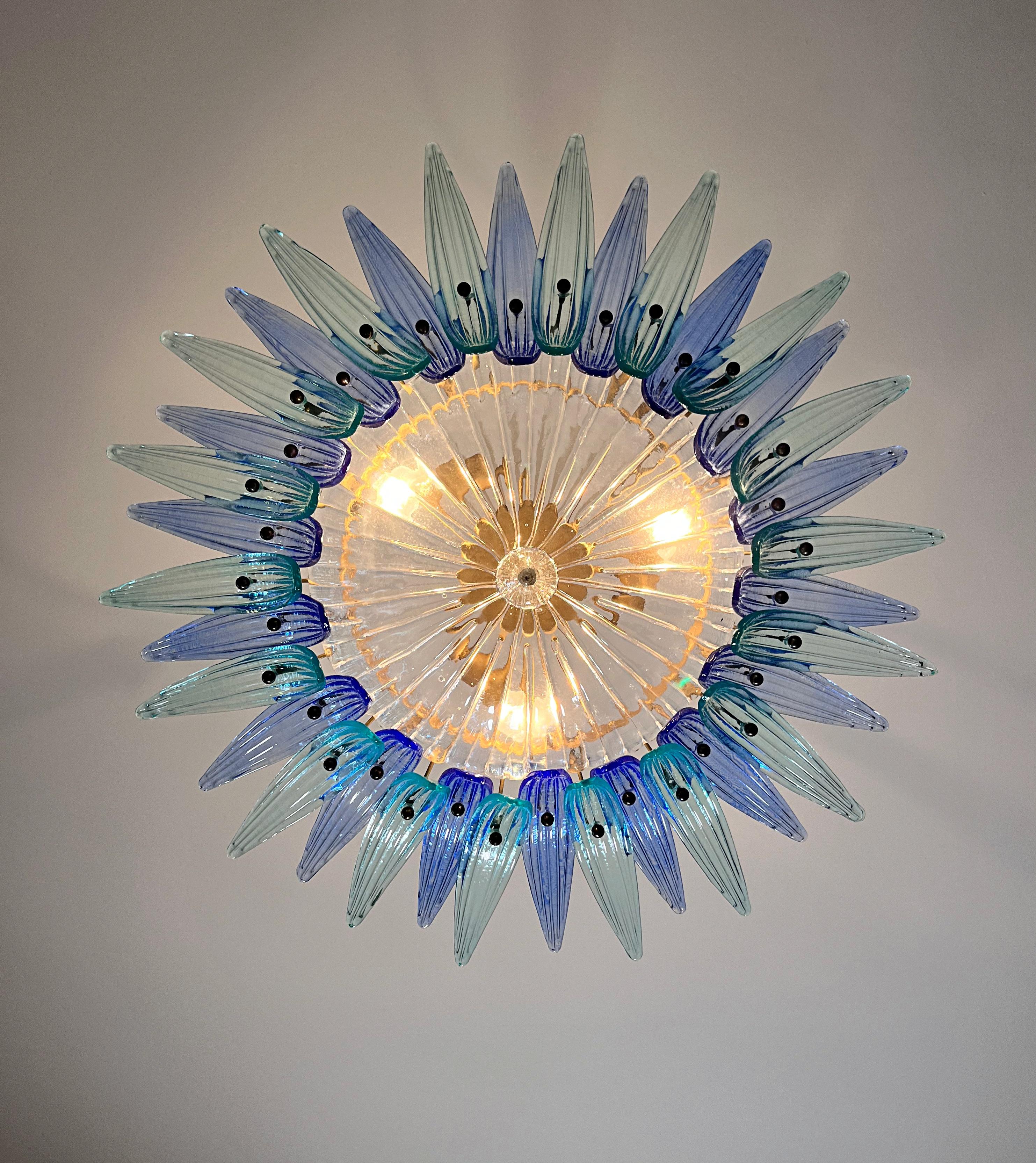 Murano Chandelier / ceiling light Original Palmette, blue and turquoise in vendita 8