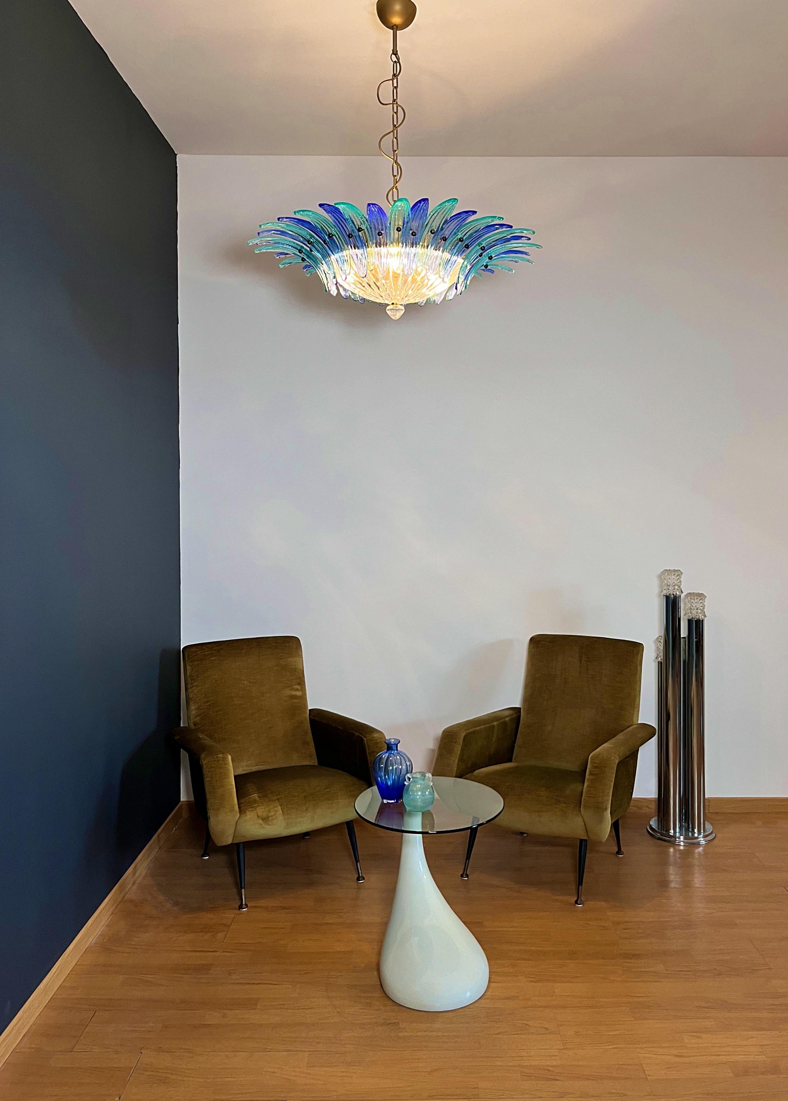 Murano Chandelier / ceiling light Original Palmette, blue and turquoise in vendita 11