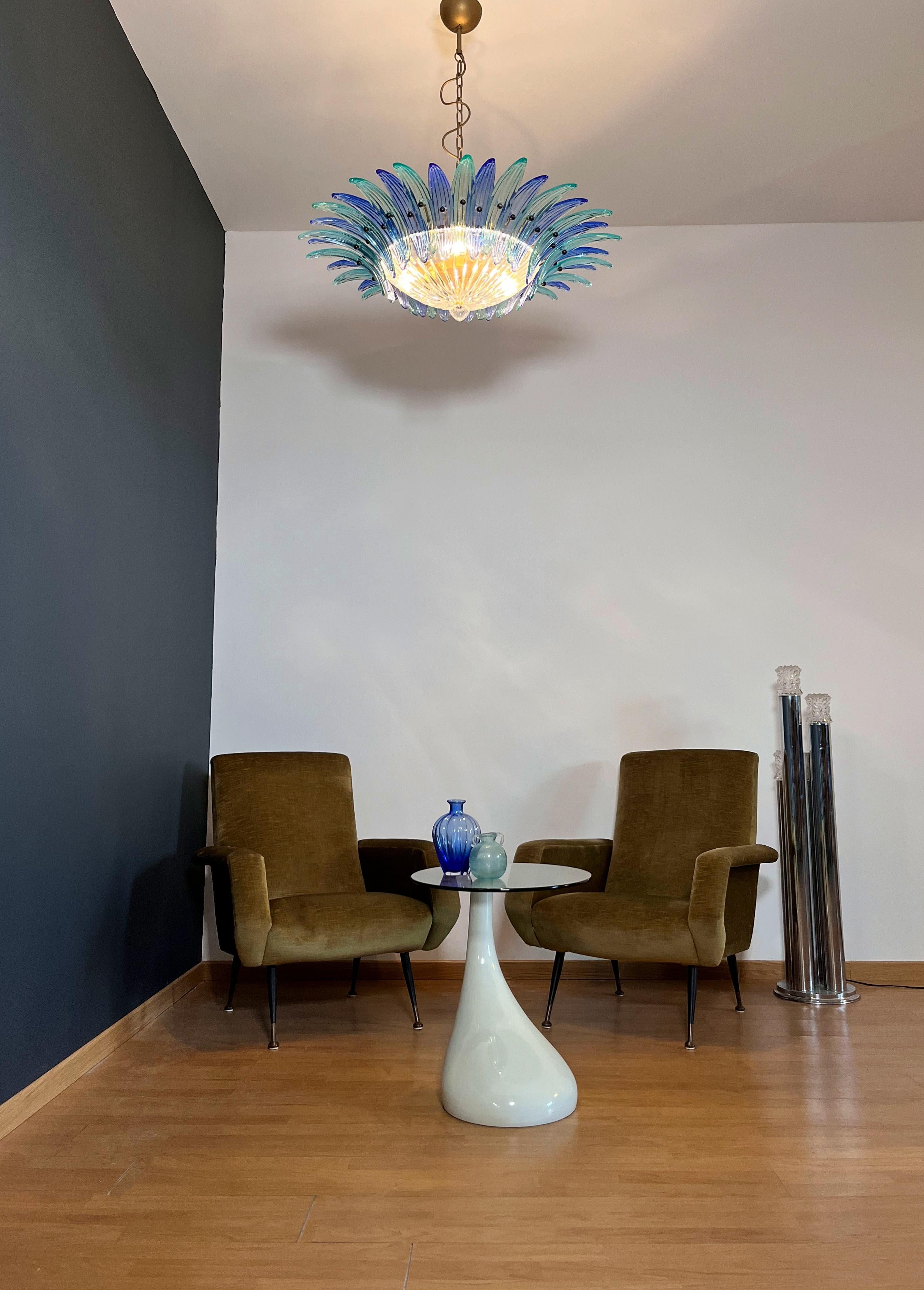 Murano Chandelier / ceiling light Original Palmette, blue and turquoise in vendita 12