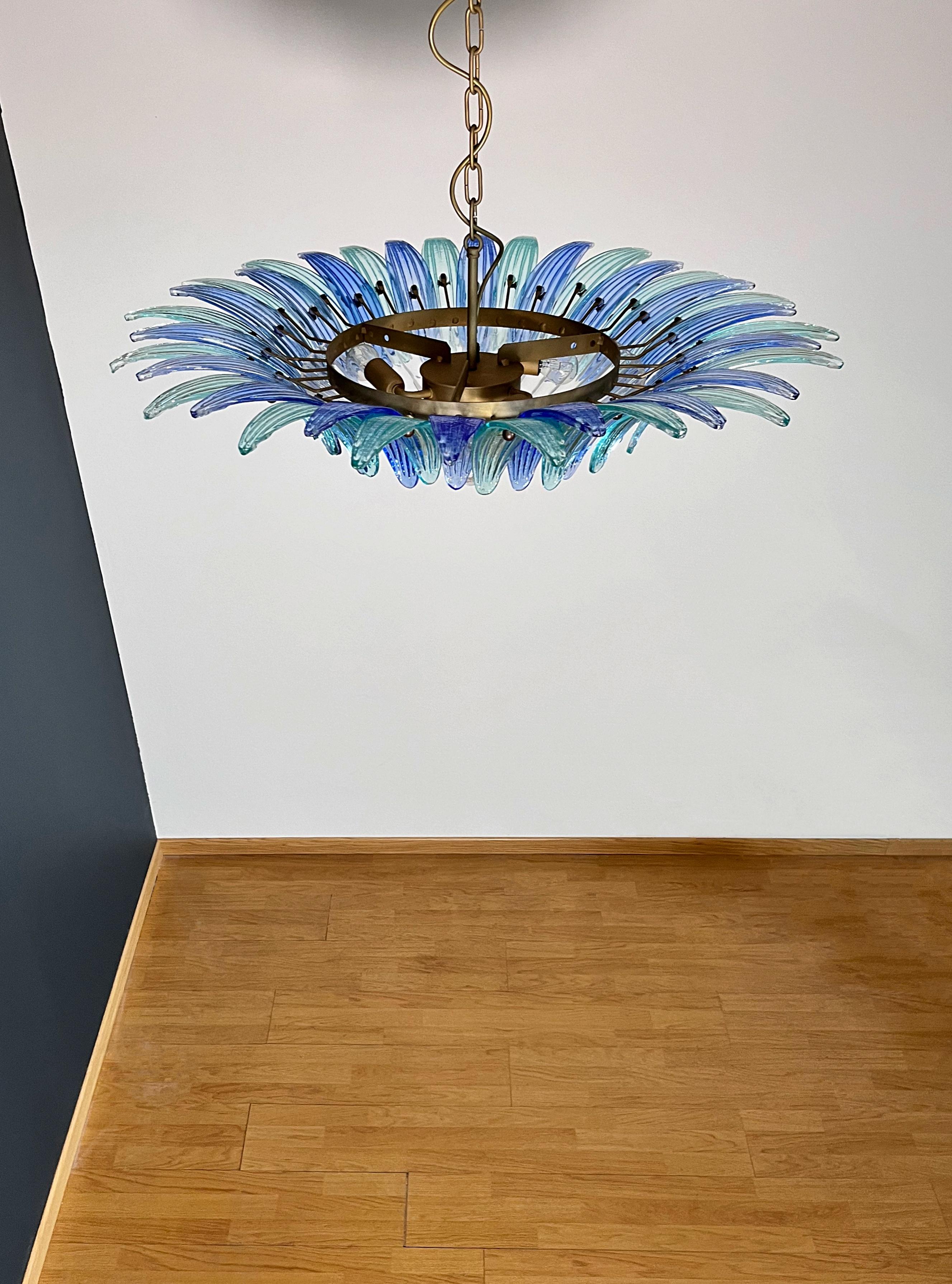 Italian Murano Chandelier / ceiling light Original Palmette, blue and turquoise in vendita