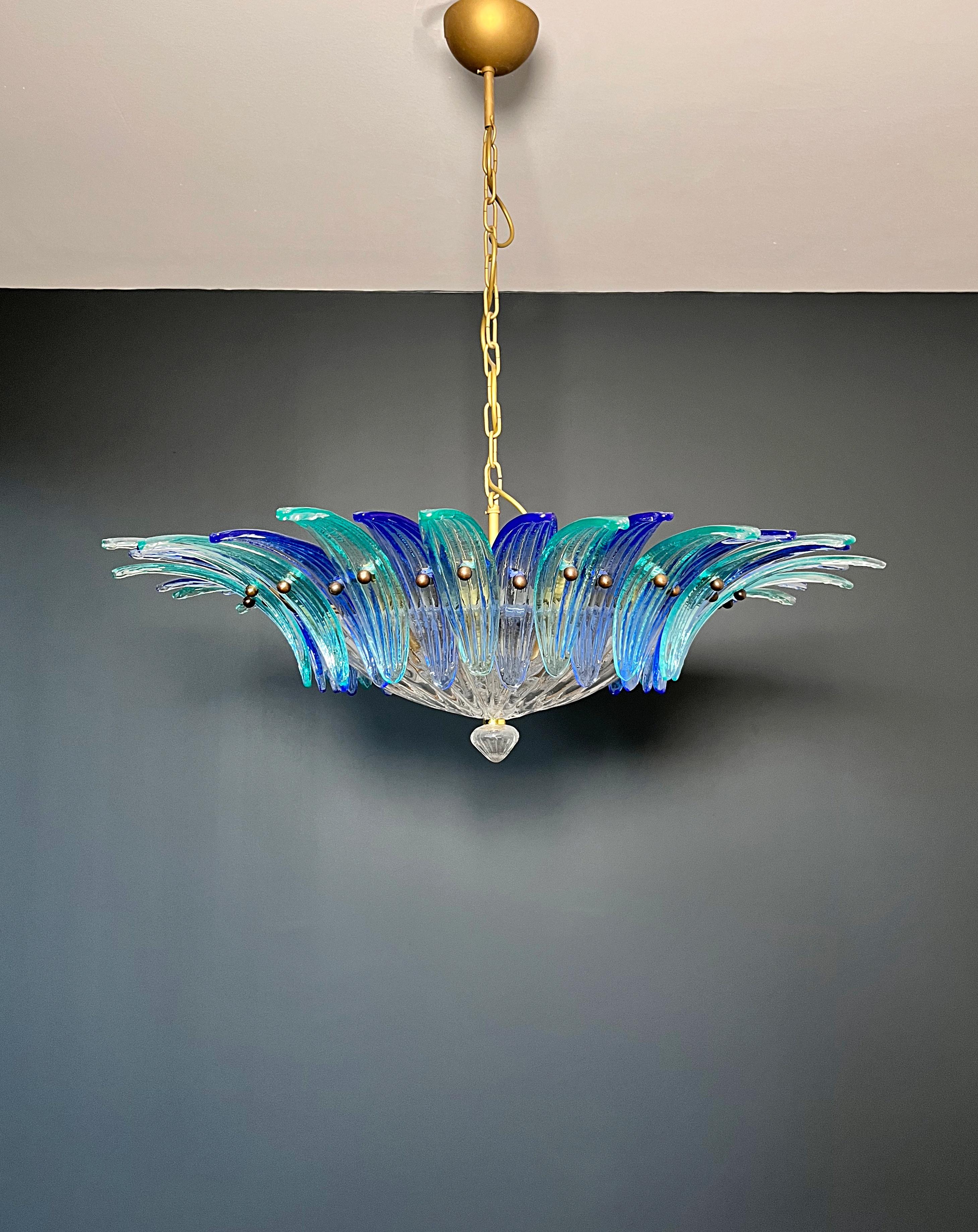Galvanizzato Murano Chandelier / ceiling light Original Palmette, blue and turquoise in vendita