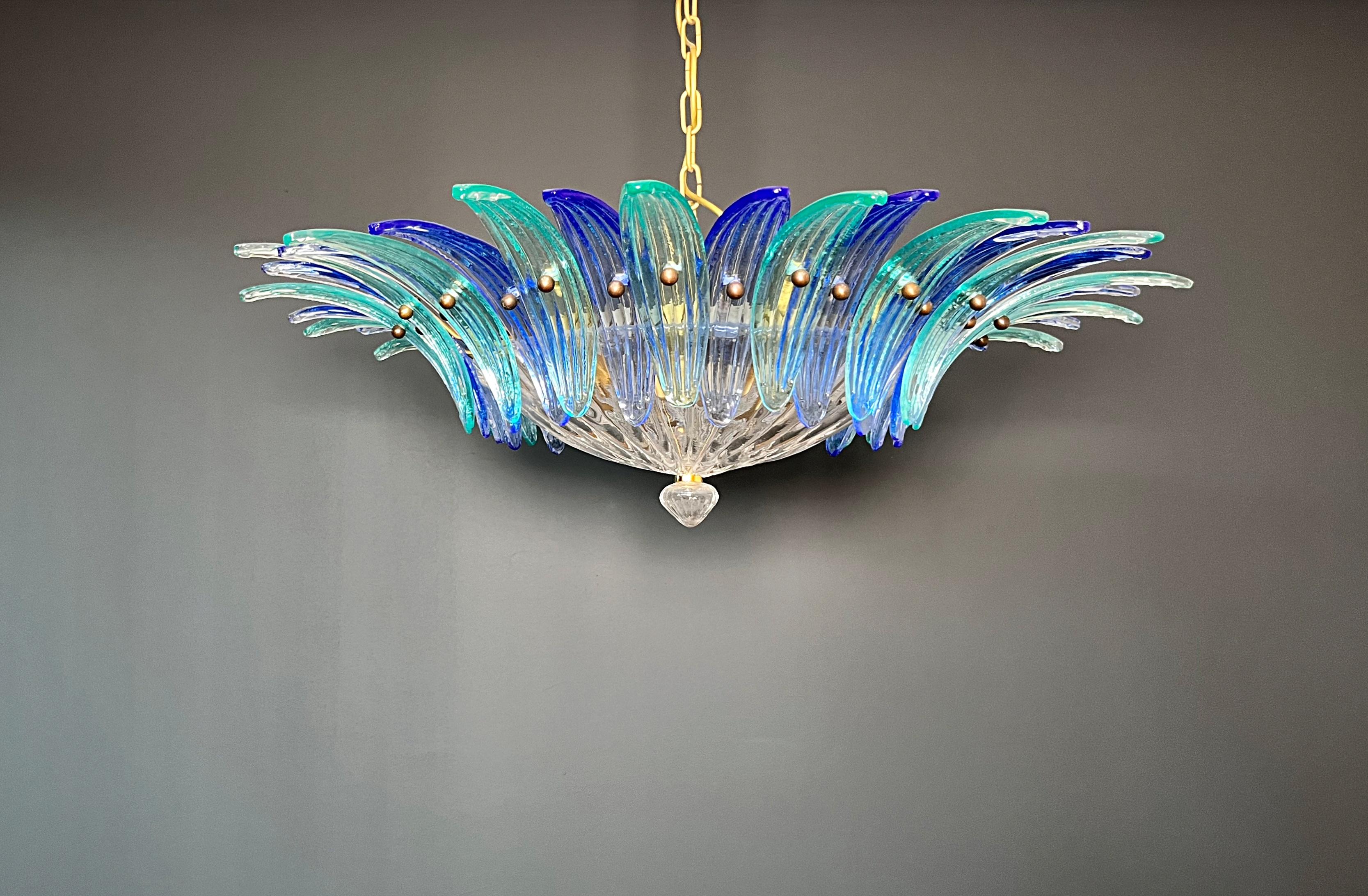 Murano Chandelier / ceiling light Original Palmette, blue and turquoise In condizioni buone in vendita a Gaiarine Frazione Francenigo (TV), IT