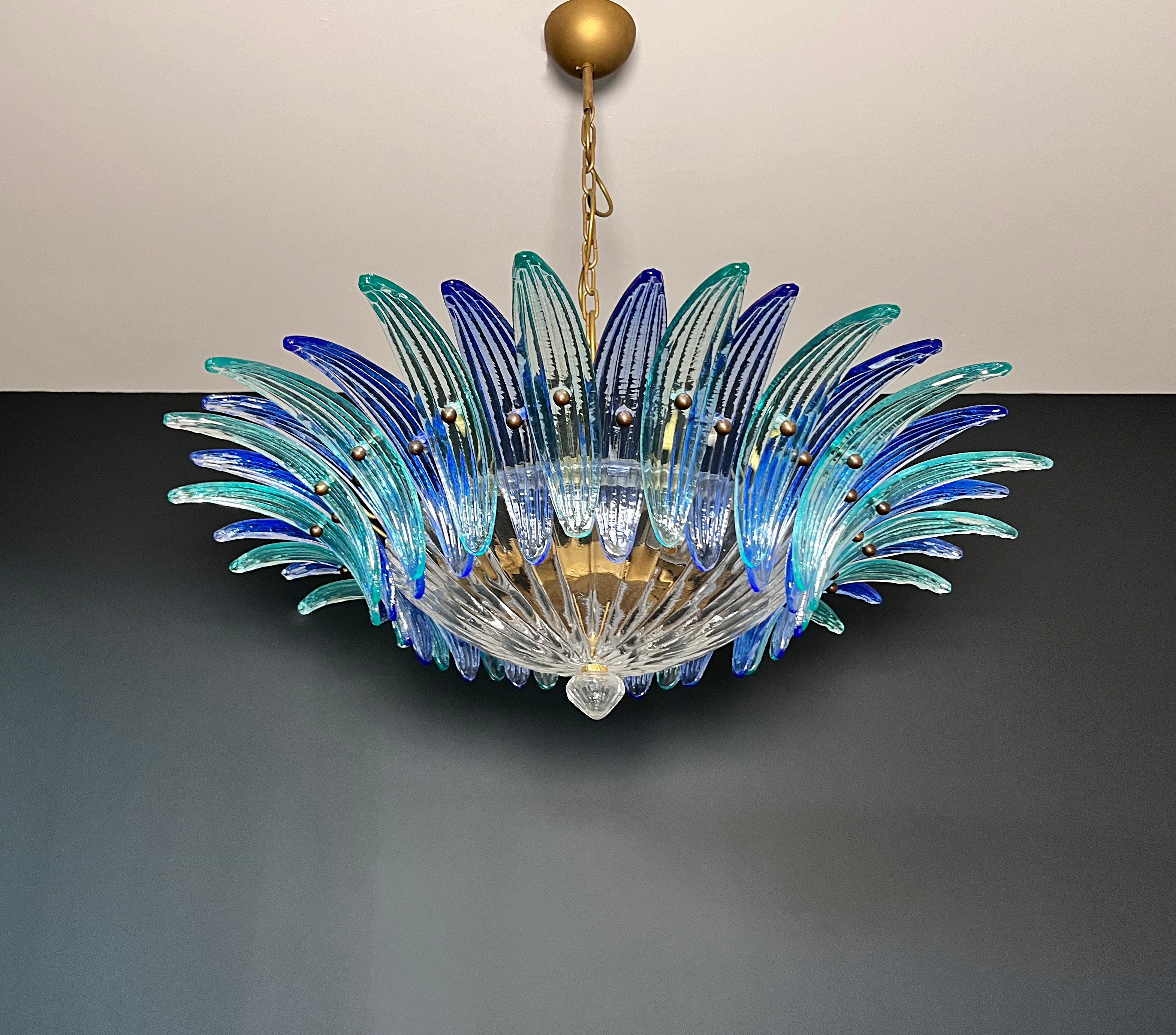 20th Century Murano Chandelier / ceiling light Original Palmette, blue and turquoise in vendita