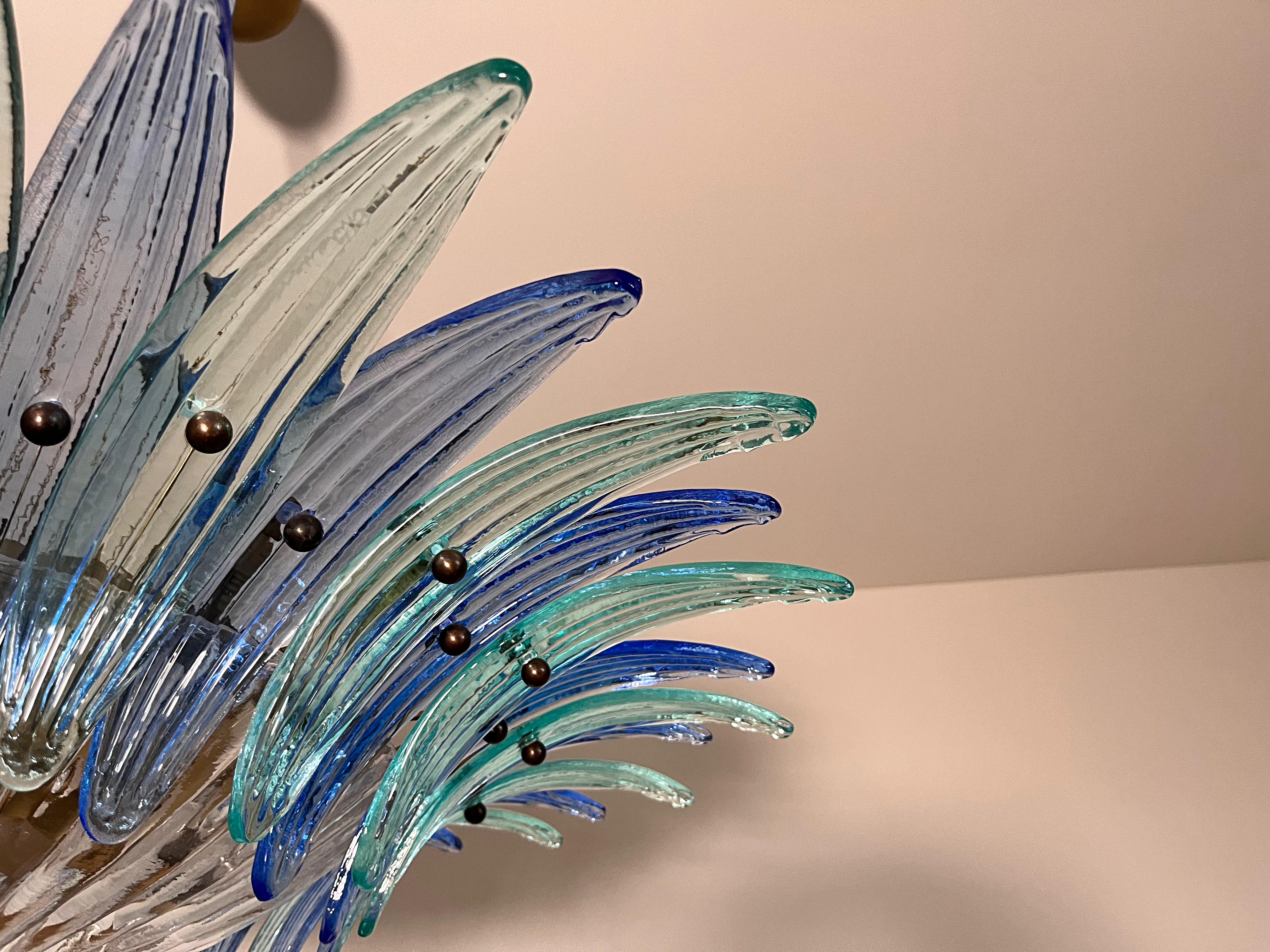 Vetro artistico Murano Chandelier / ceiling light Original Palmette, blue and turquoise in vendita