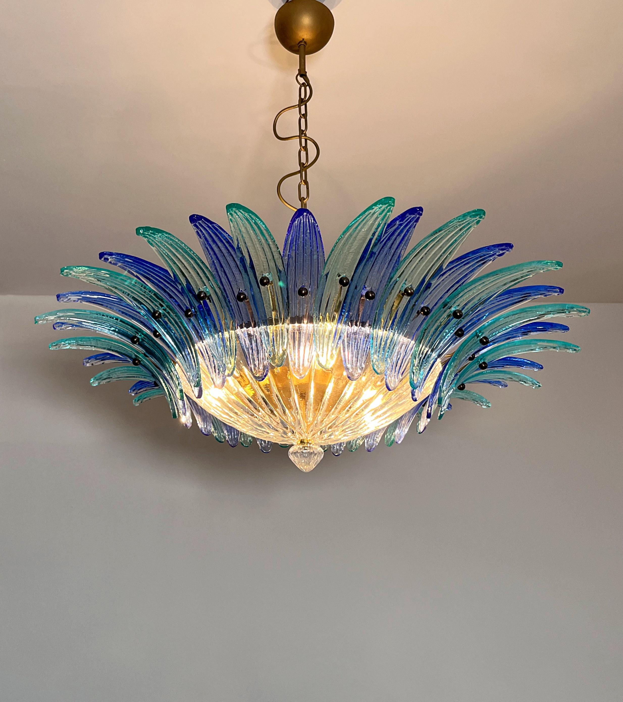 Murano Chandelier / ceiling light Original Palmette, blue and turquoise in vendita 1