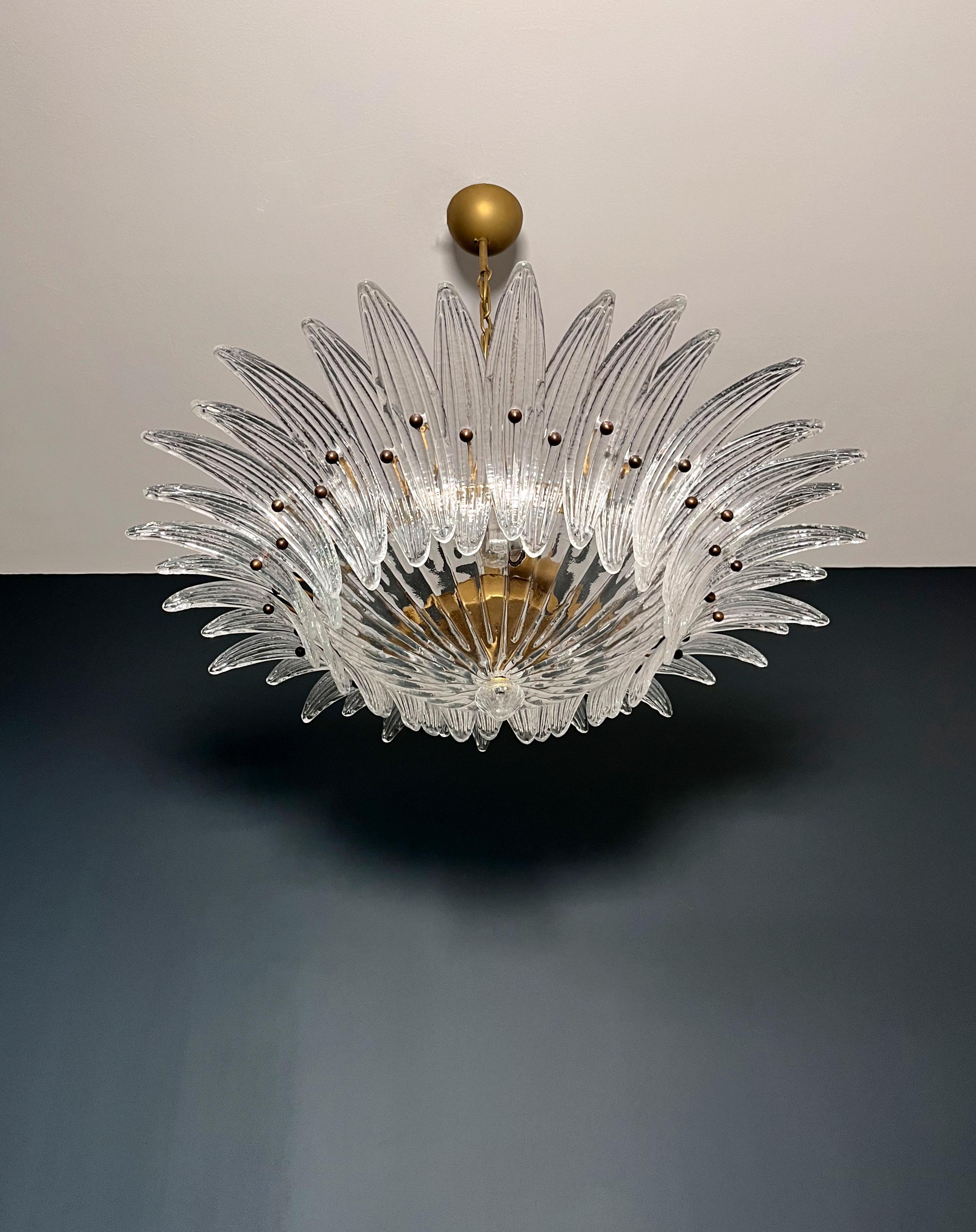 Mid-Century moderno Murano Chandelier / ceiling light Original Palmette, clear glasses in vendita