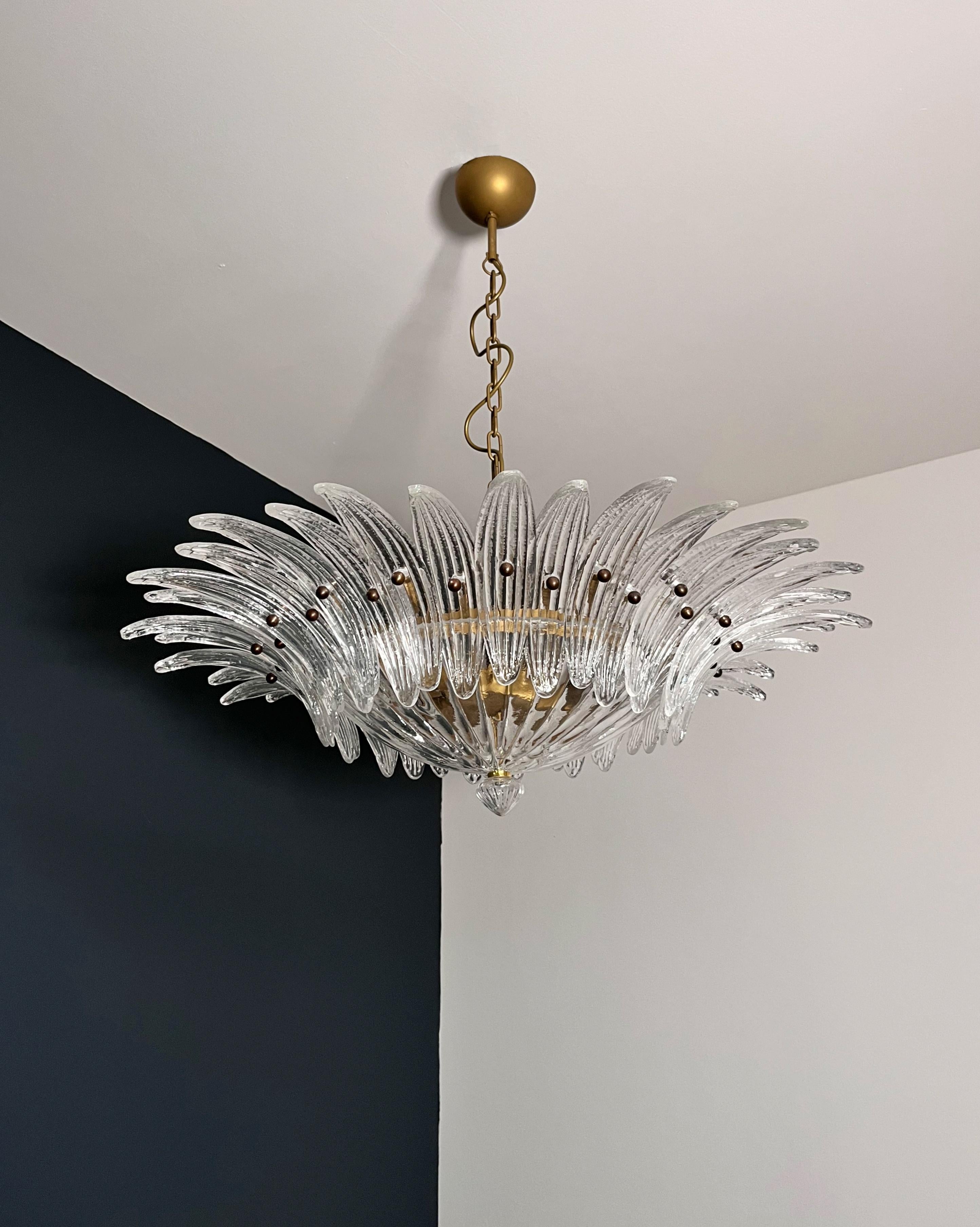Murano Chandelier / ceiling light Original Palmette, clear glasses In Good Condition In Gaiarine Frazione Francenigo (TV), IT