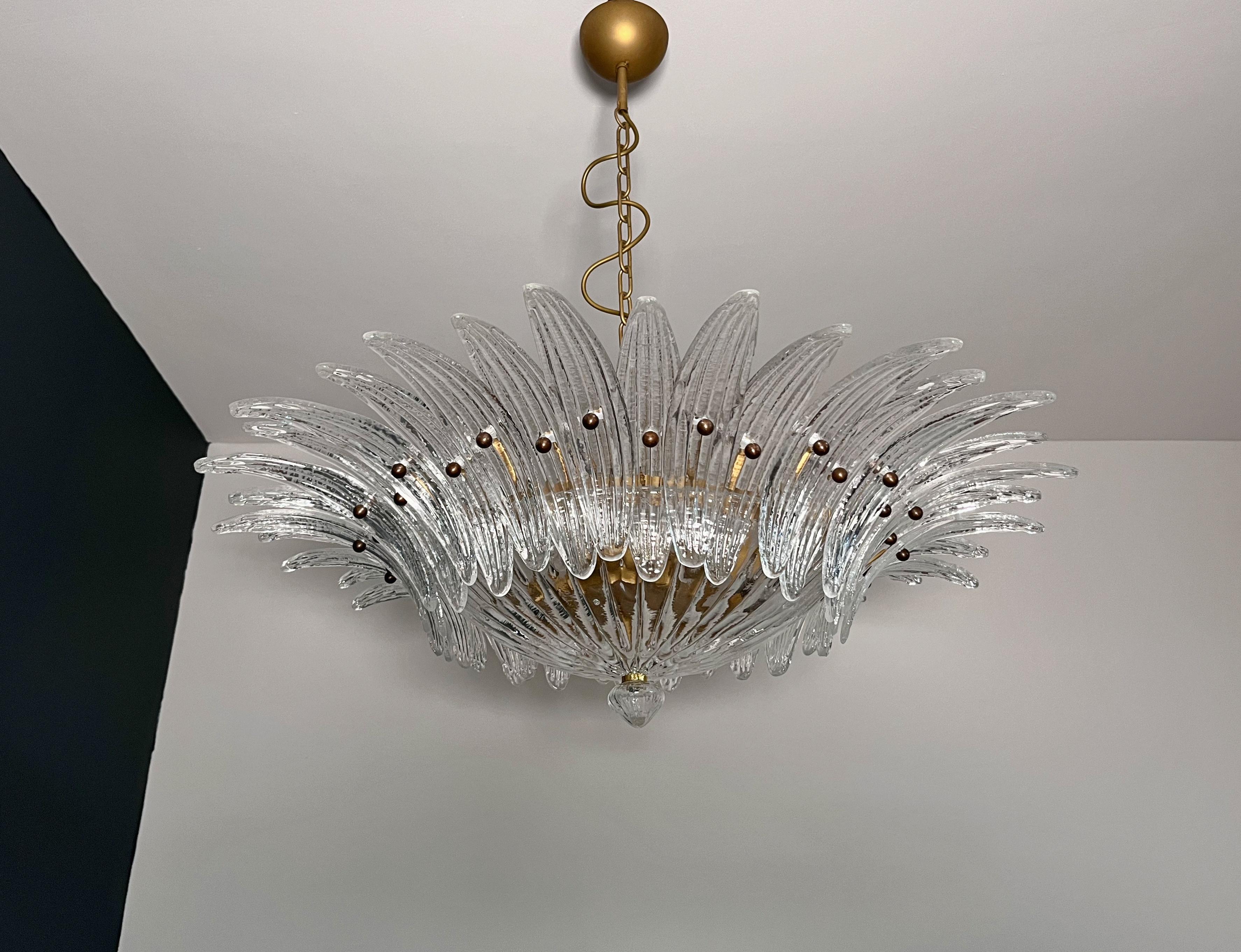 20th Century Murano Chandelier / ceiling light Original Palmette, clear glasses in vendita